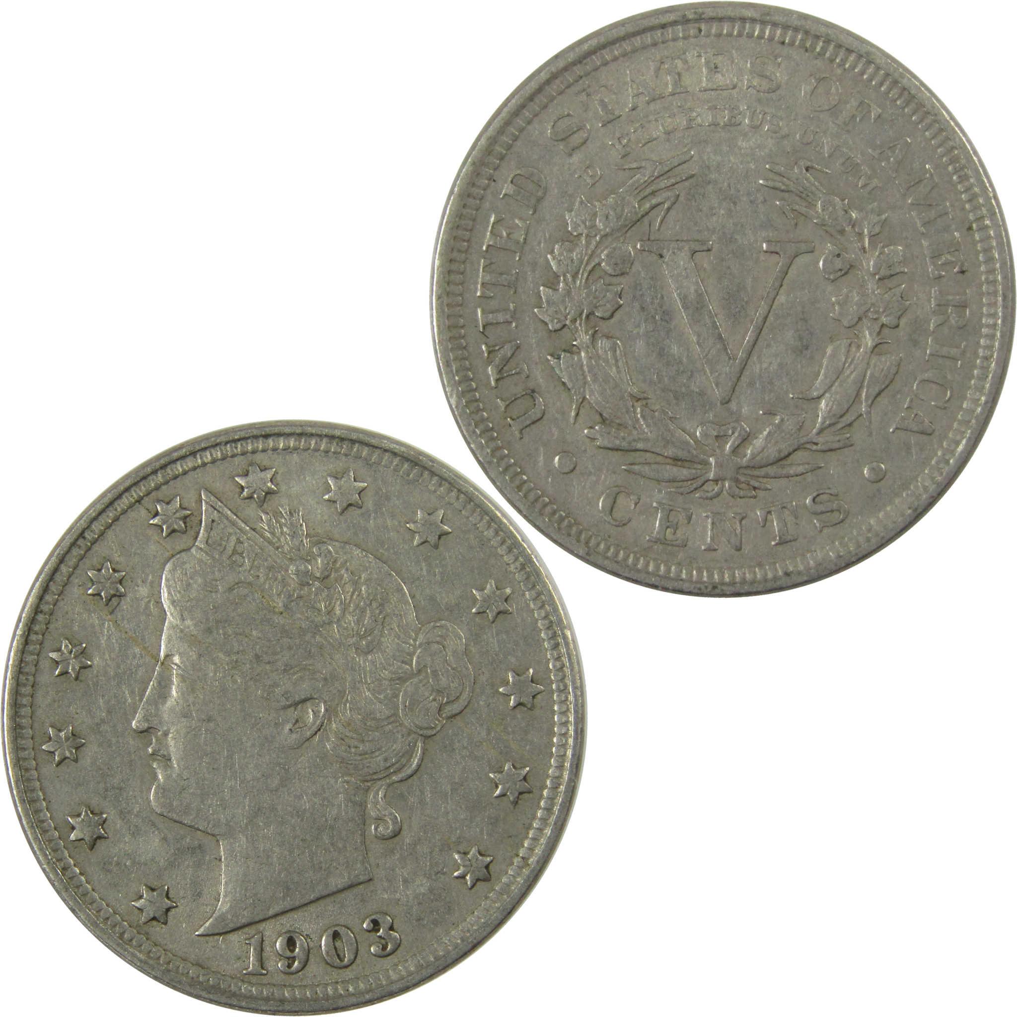 1903 Liberty Head V Nickel VF Very Fine 5c Coin Collectible SKU:I26923