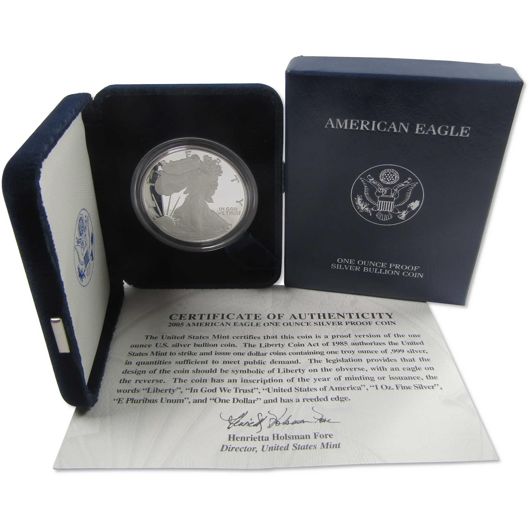 2005 W American Silver Eagle Choice Proof Bullion $1 Coin OGP COA