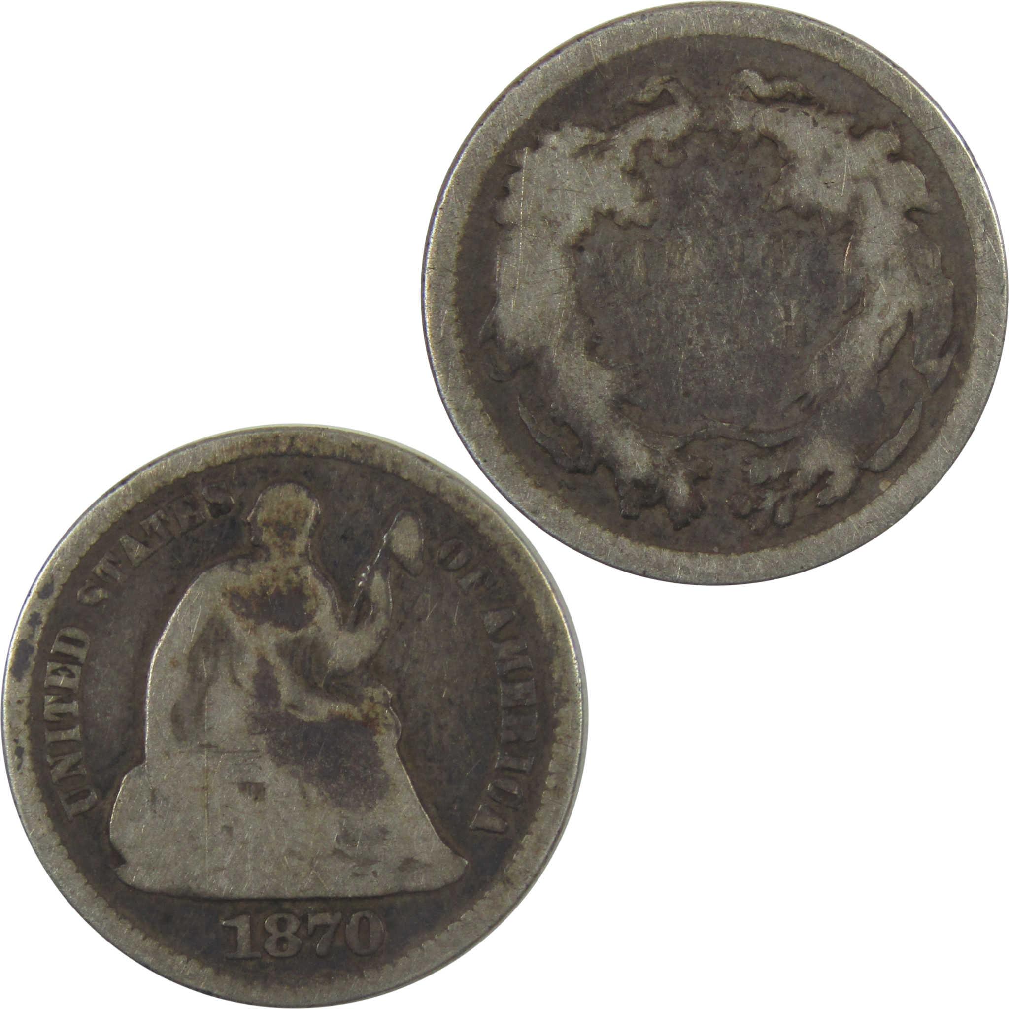 1870 Seated Liberty Silver Half Dime G Good 5c Coin SKU:I24673