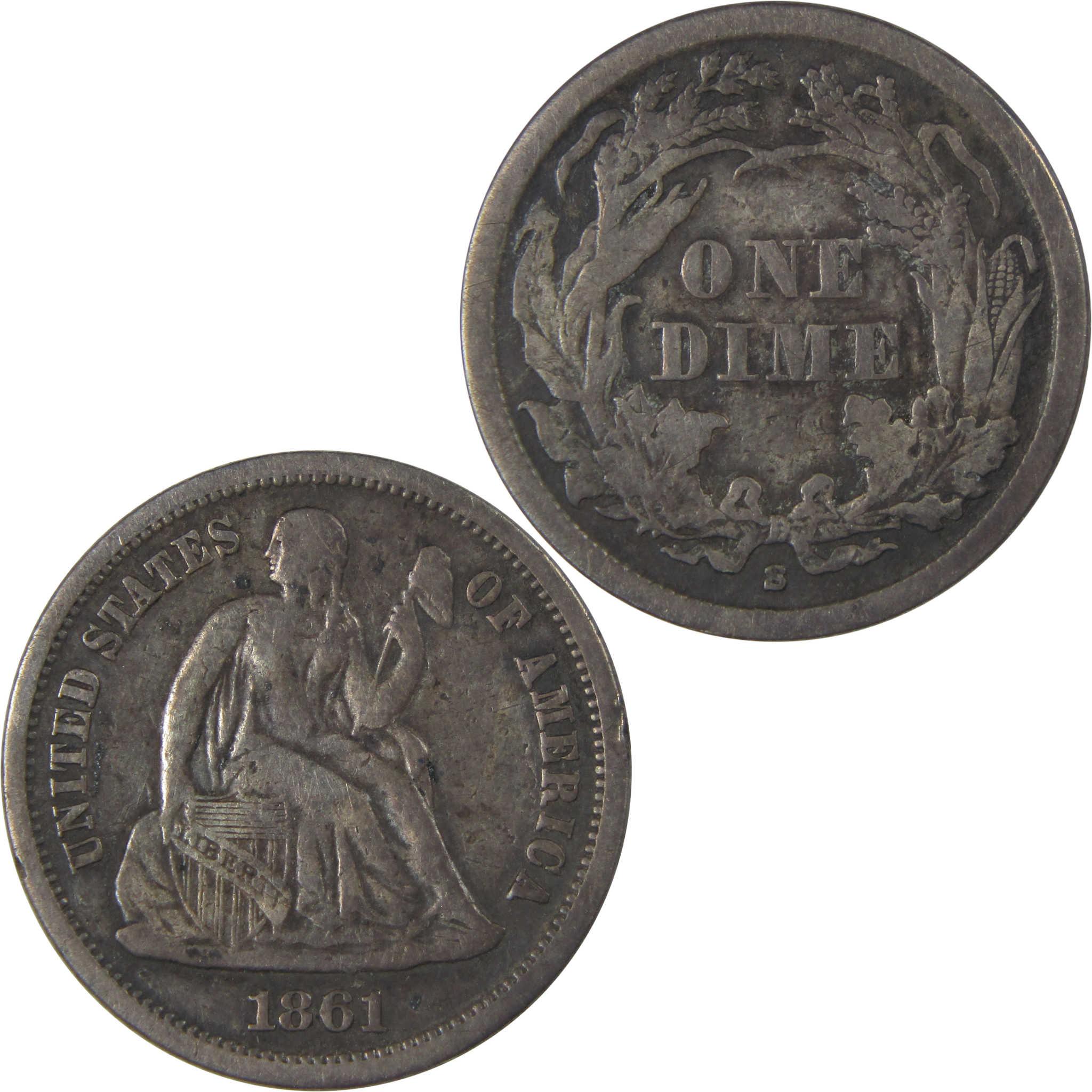 1861 S Seated Liberty Silver Dime VF Very Fine 10c Coin SKU:I24285