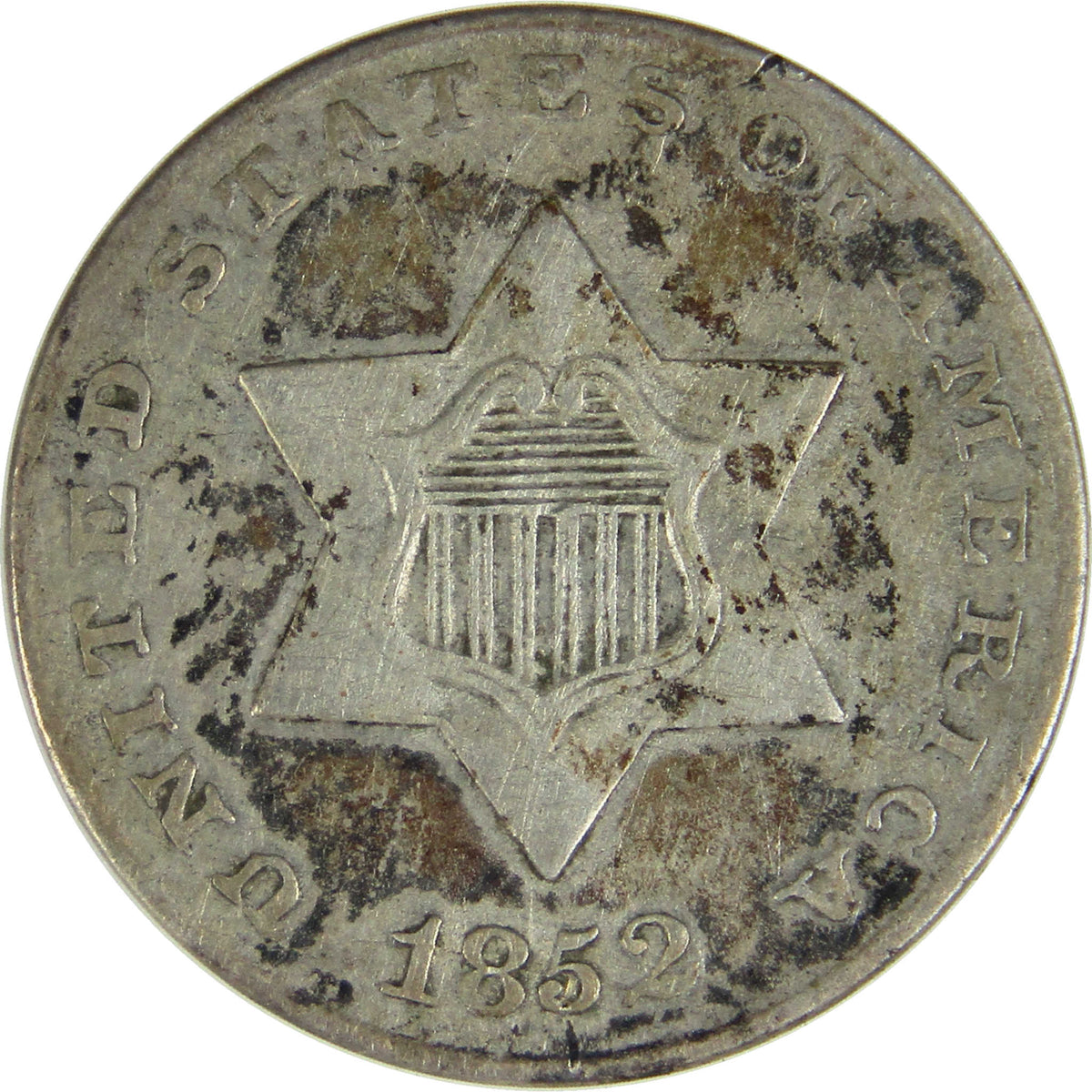 1852 Silver Three Cent Piece VF Very Fine Trime 3c Coin Collectible
