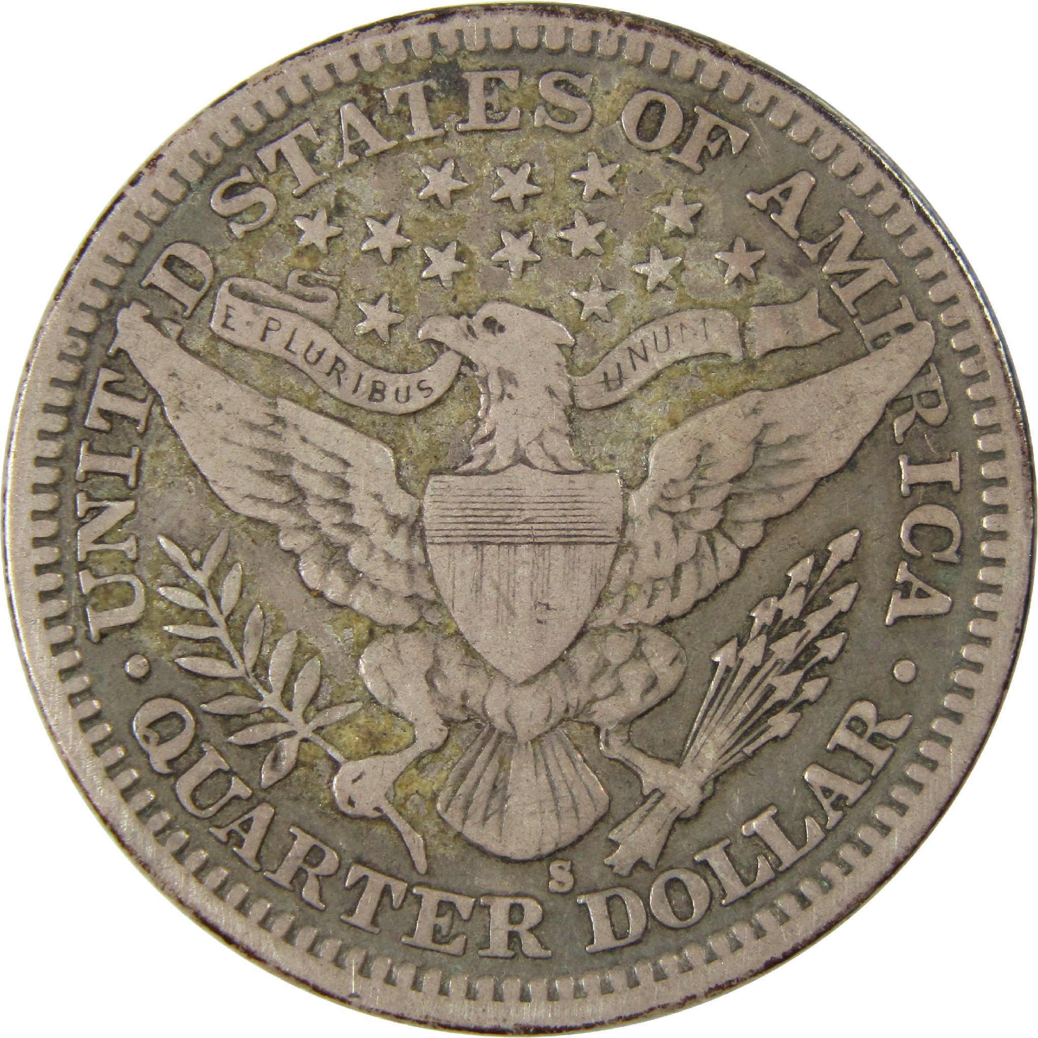 1915 S Barber Silver Quarter F Fine 25c Coin Collectible