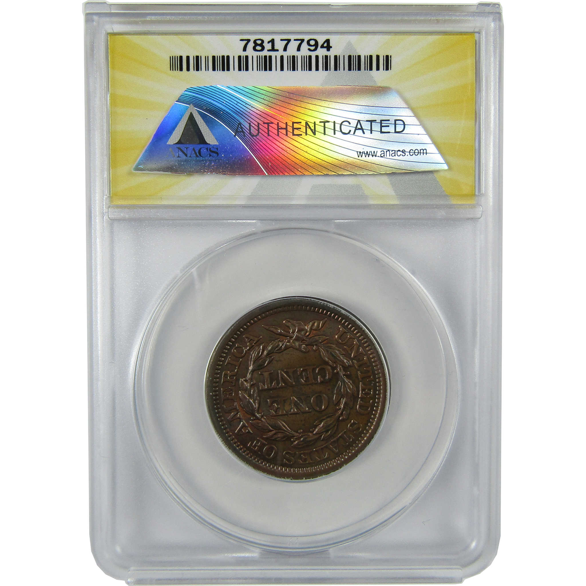 1855 Slanting 5's N-9 Braided Hair Cent AU 50 Details ANACS SKU:CP788