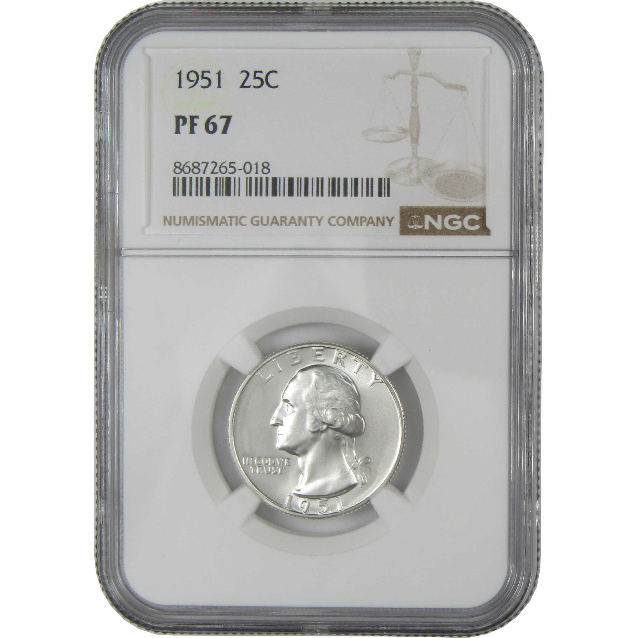 1951 Washington Silver Quarter PF 67 NGC Proof 25c Coin SKU:I27504