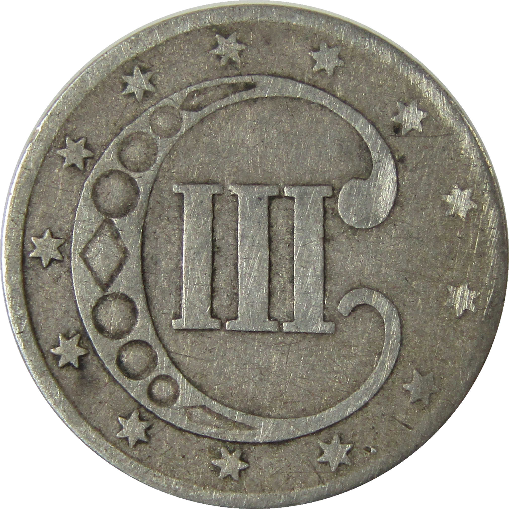 1852 Silver Three Cent Piece F Fine Details Trime 3c Coin SKU:I28240