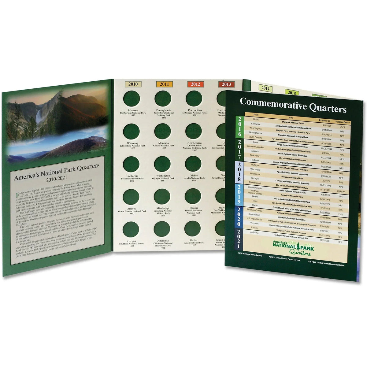 2010-2021 America's National Park Quarter Series Colorful Folder