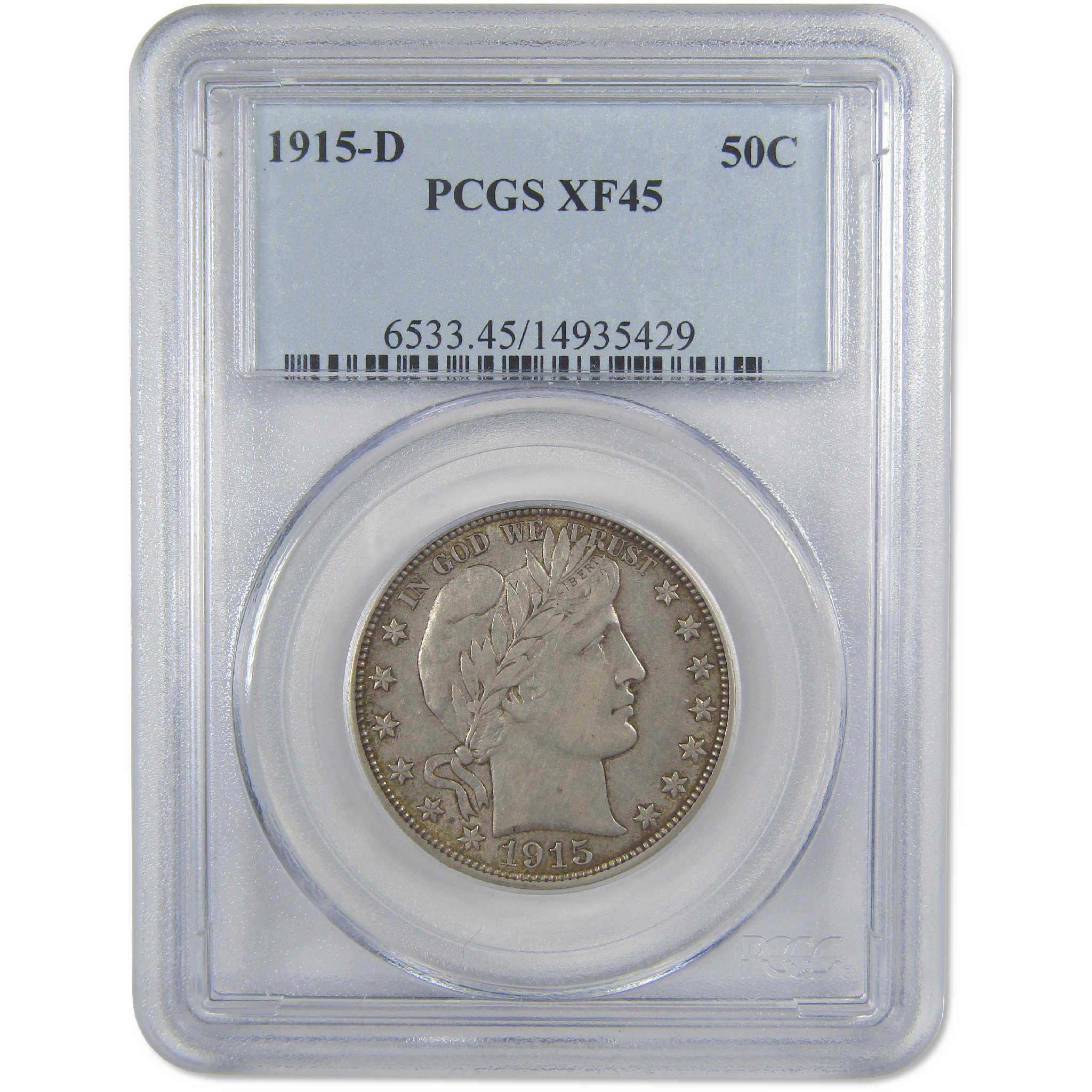 1915 D Barber Half Dollar XF 45 PCGS Silver 50c Coin
