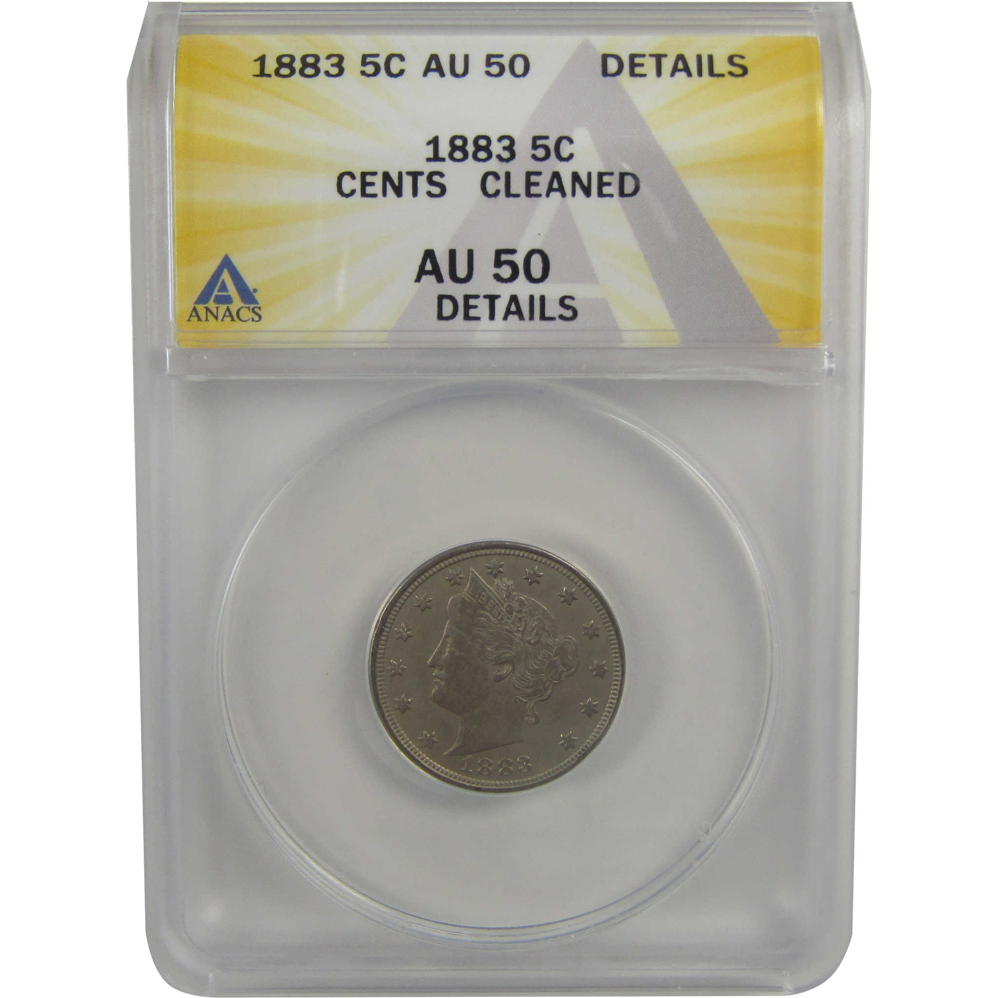 1883 With Cents Liberty Head V Nickel AU 50 Details ANACS SKU:I22317