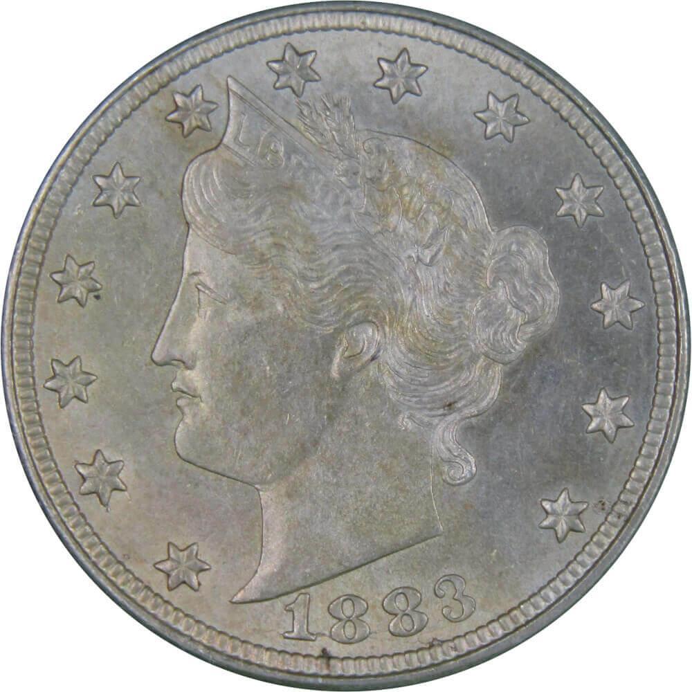 1883 No Cents Liberty Head V Nickel Borderline Uncirculated 5c Coin