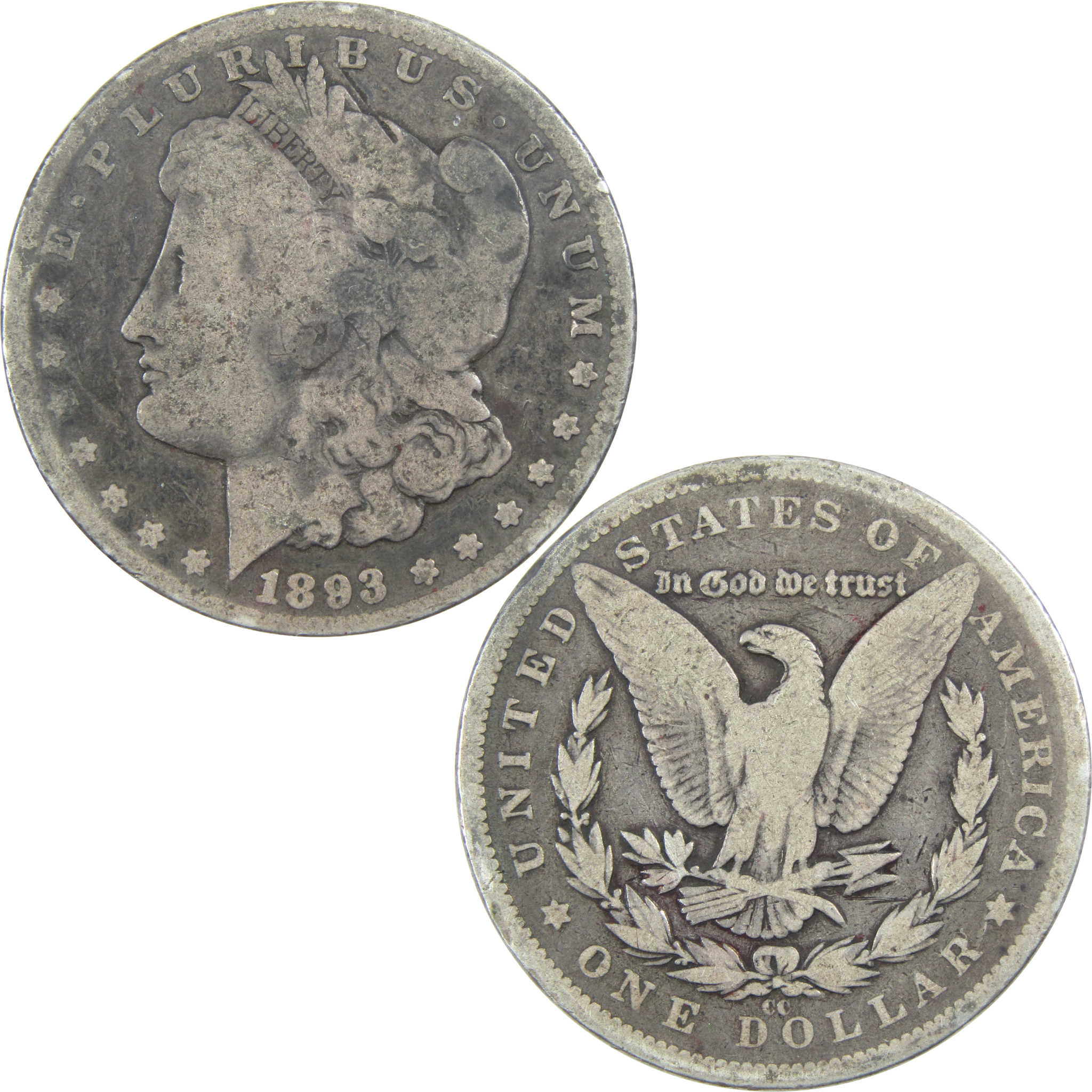 1893 CC Morgan Dollar VG Very Good Silver $1 Coin SKU:I13119 - Morgan coin - Morgan silver dollar - Morgan silver dollar for sale - Profile Coins & Collectibles