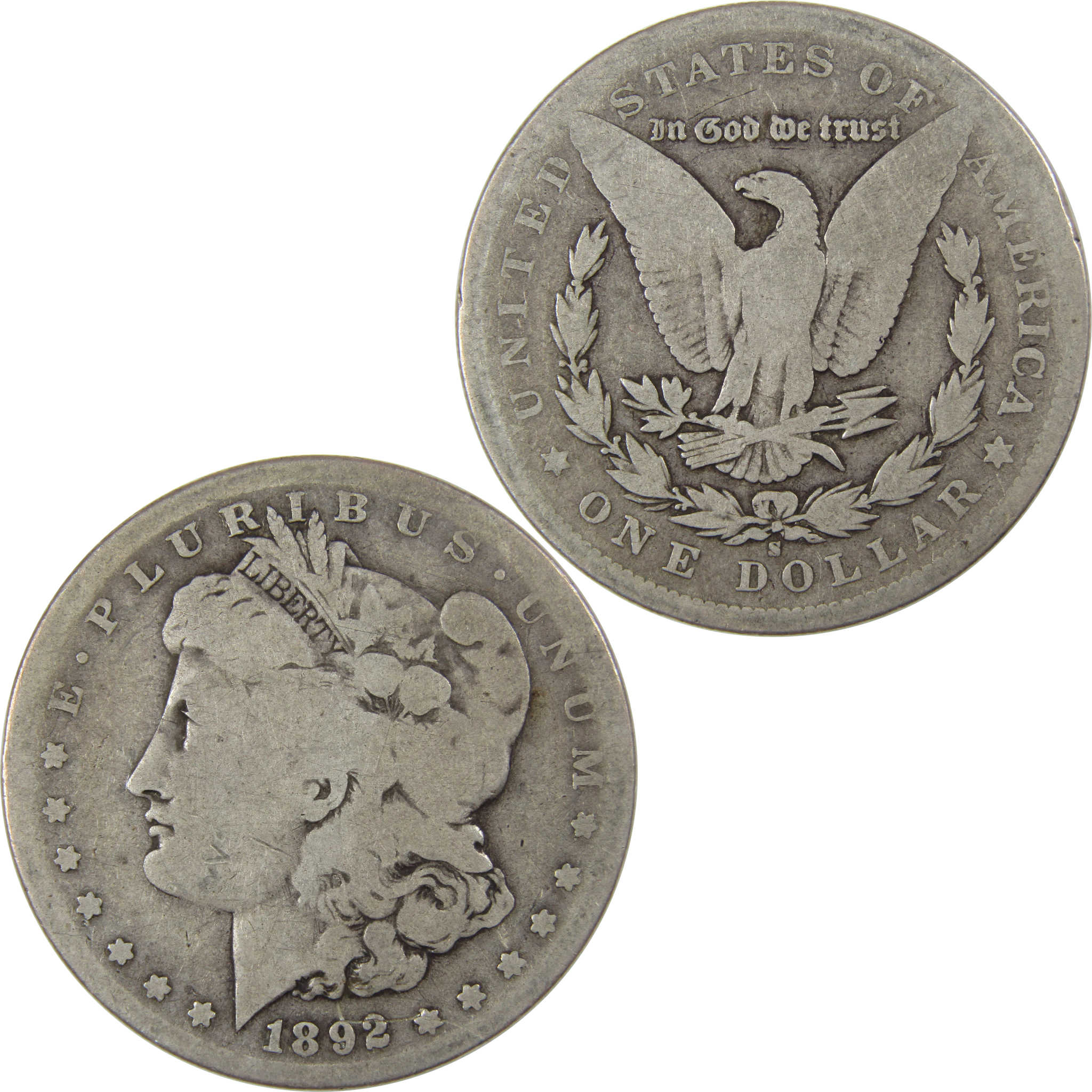 1892 S Morgan Dollar G Good Silver $1 Coin Collectible SKU:I23457