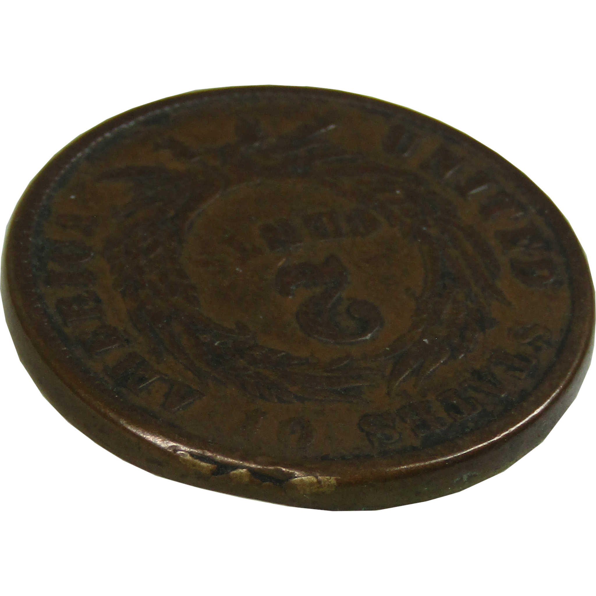 1865 Two Cent Piece F Fine 2c Coin Planchet Flaw SKU:I28243