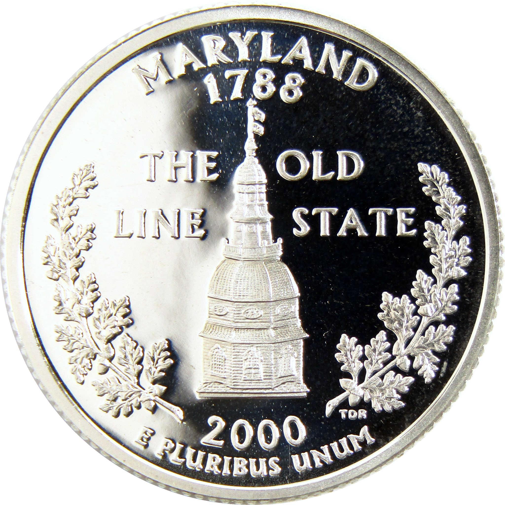 Maryland 2000 state quarter featuring State House dome and oak branches, collectible coin
