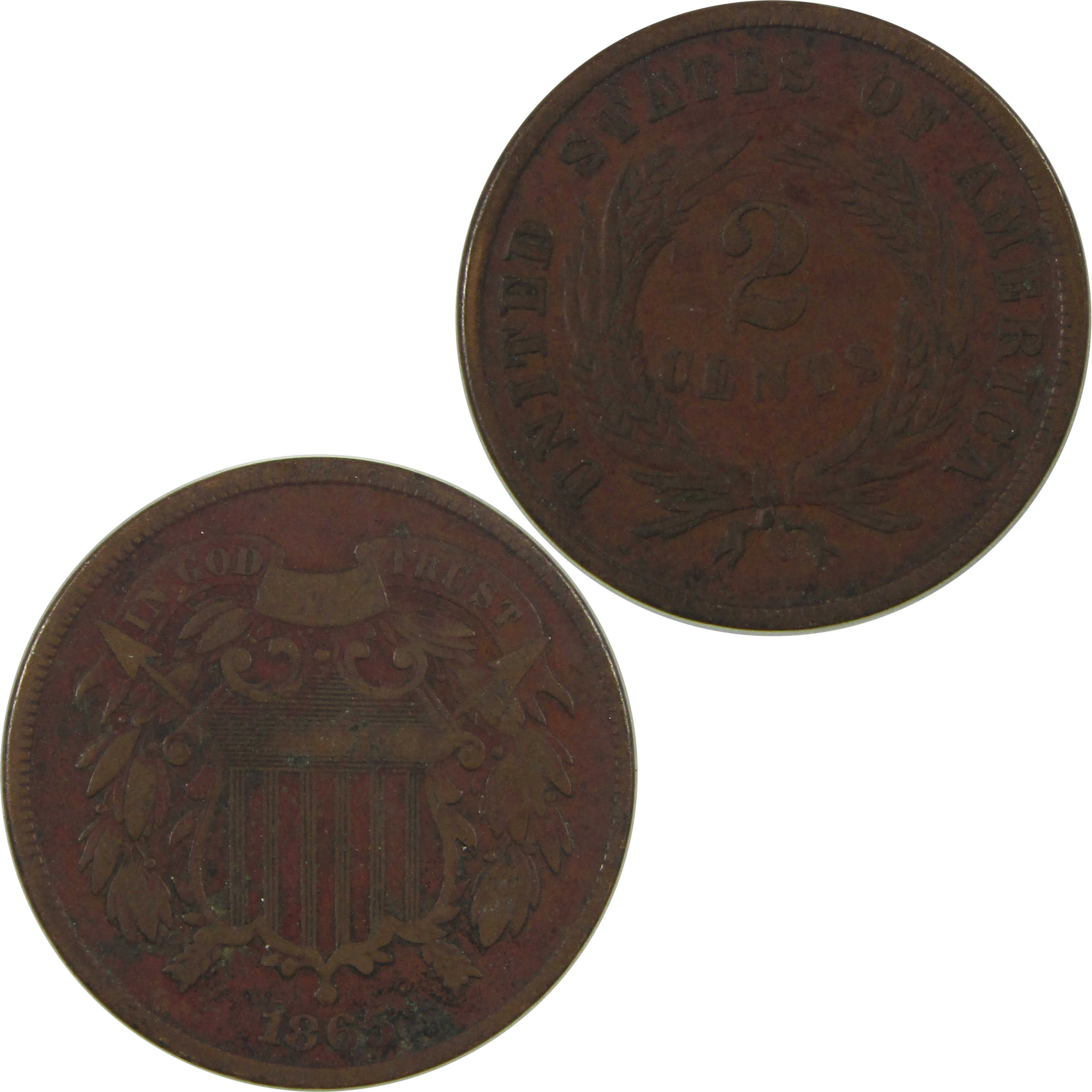 1865 Two Cent Piece F Fine 2c Coin SKU:CPC0747