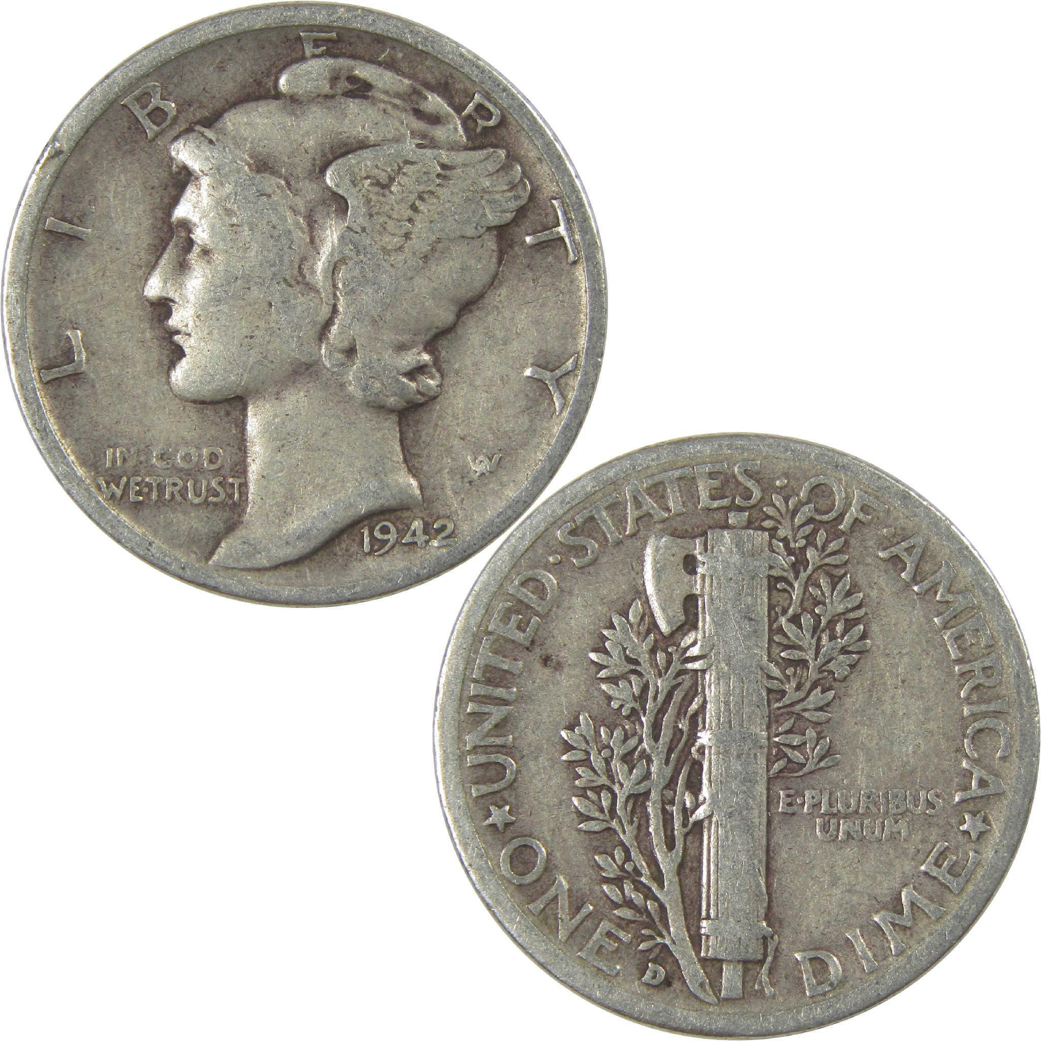 1942 D Mercury Dime Circulated Silver 10c Coin Collectible