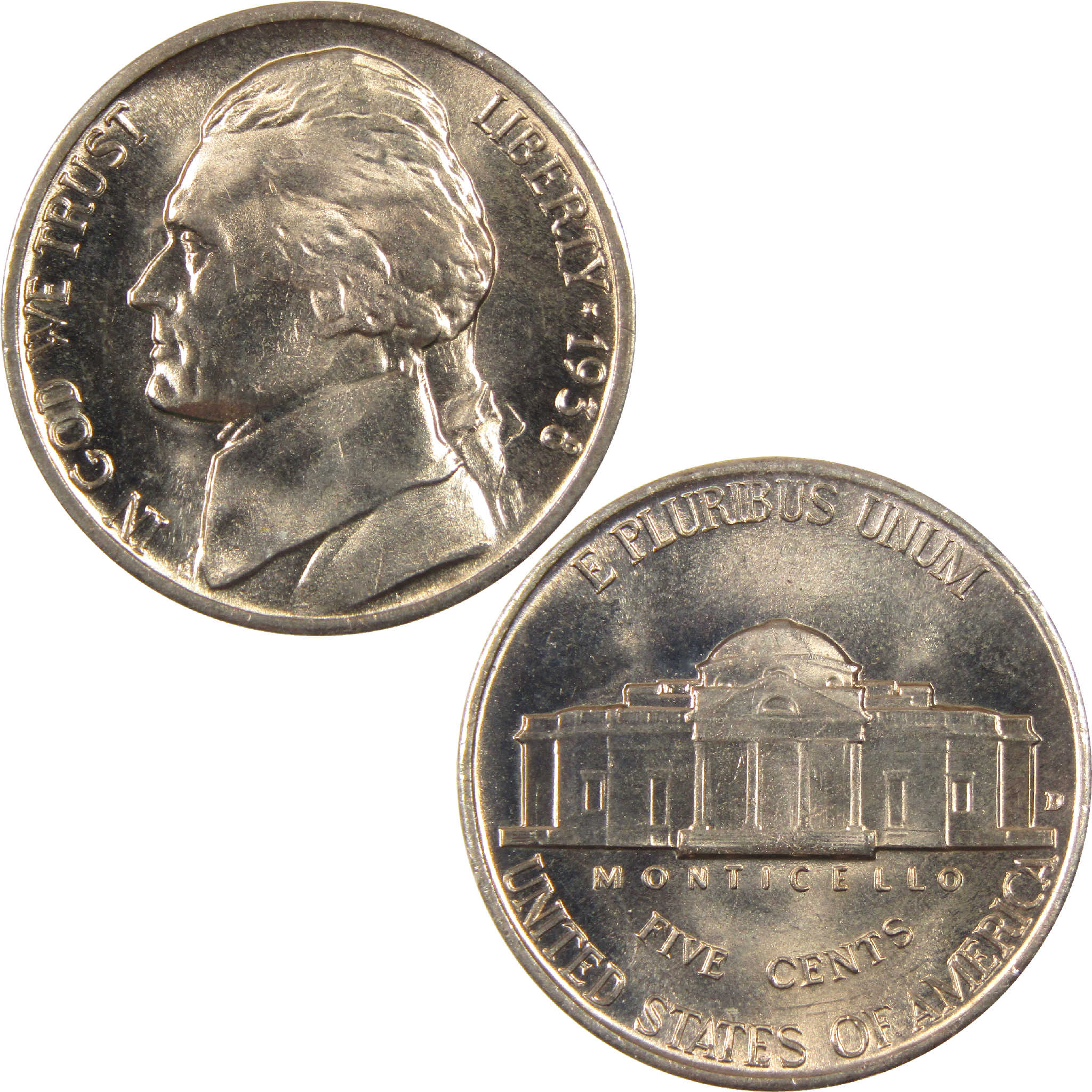 1938 D Jefferson Nickel BU Uncirculated 5c Coin