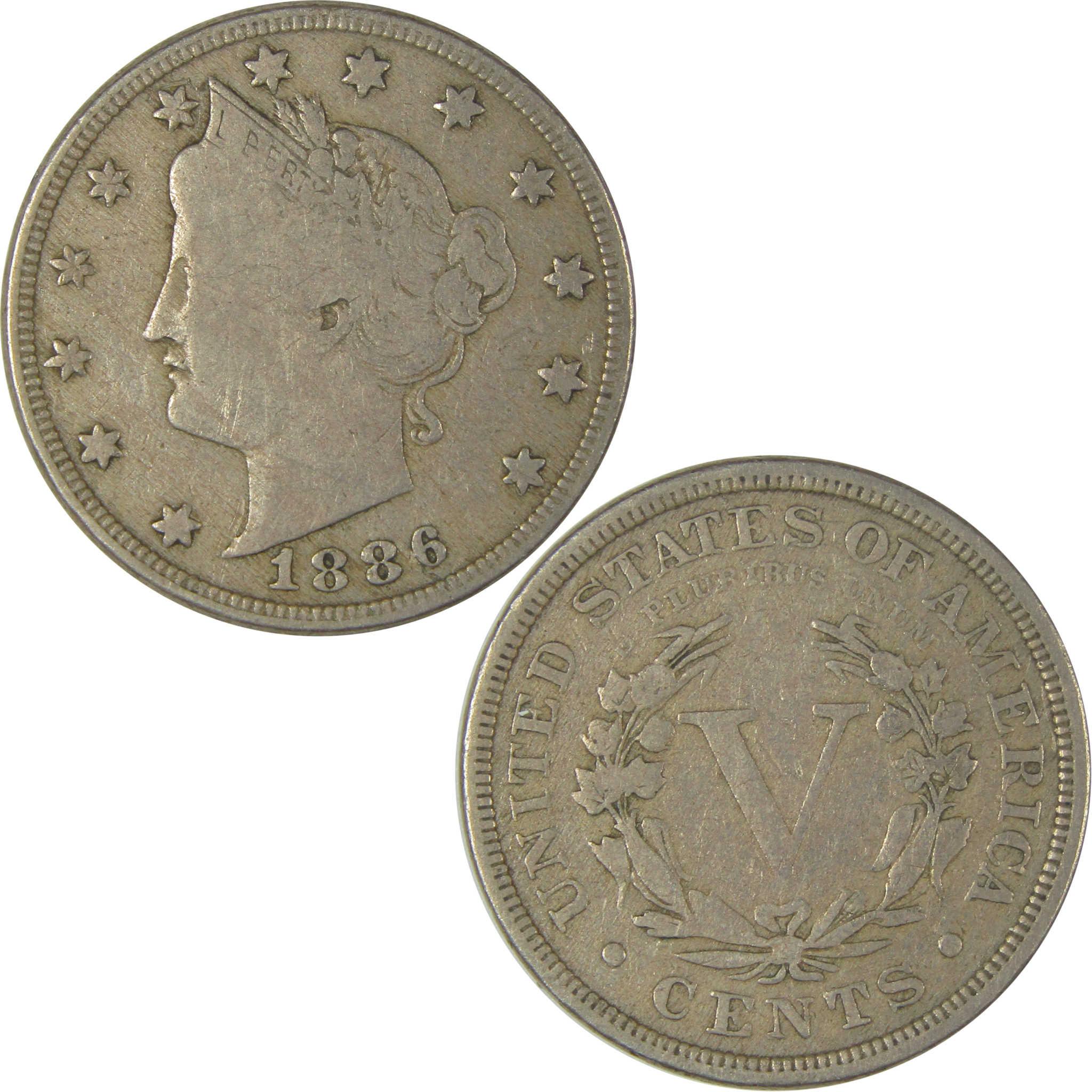1886 Liberty Head V Nickel F Fine 5c Coin SKU:I22542