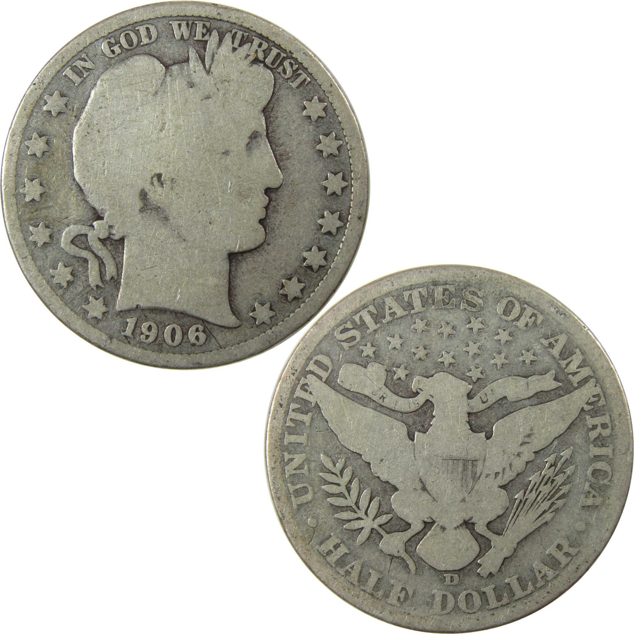 1906 D Barber Silver Half Dollar G Good Details 50c Coin SKU:I25818