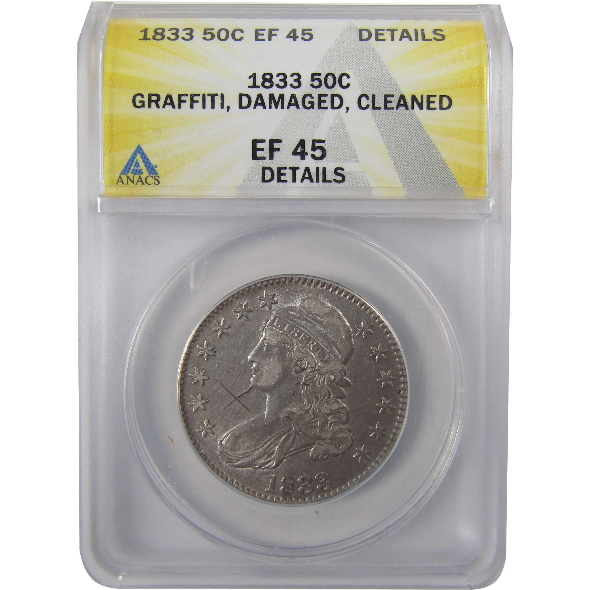 1833 Capped Bust Silver Half Dollar EF 45 Details ANACS SKU:I25512