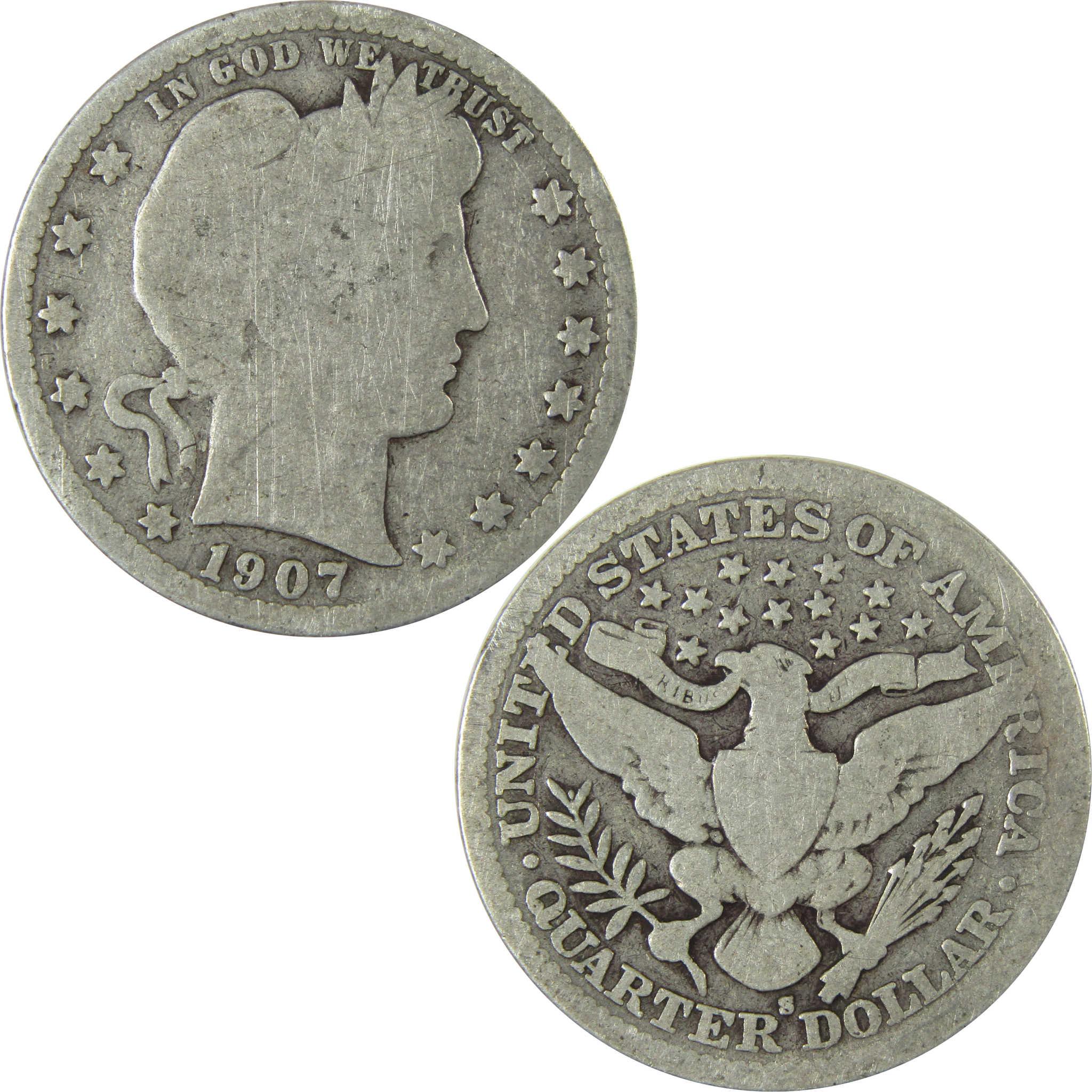 1907 S Barber Silver Quarter G Good 25c Coin SKU:CP890