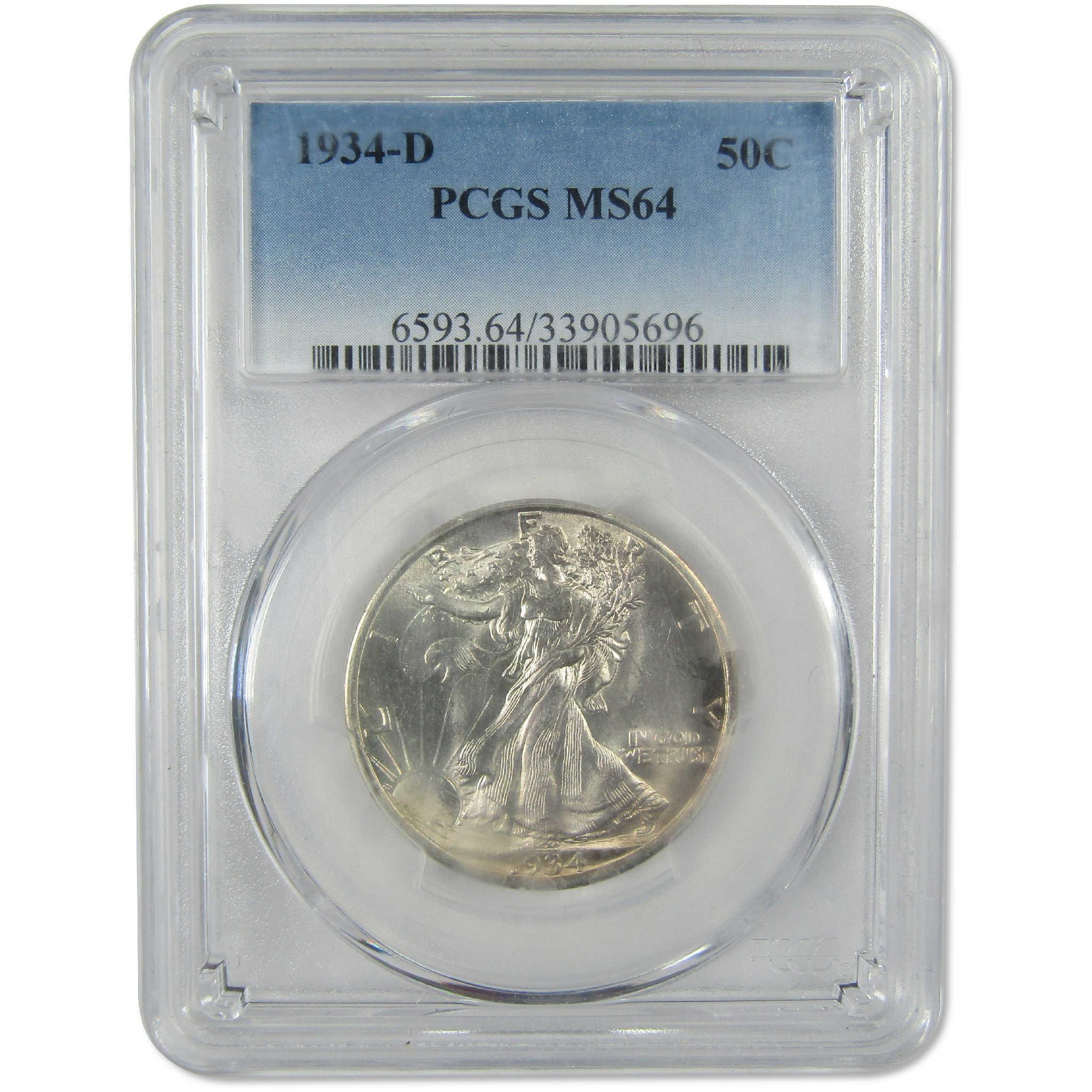 1934 D Liberty Walking Silver Half Dollar MS 64 PCGS Uncirculated