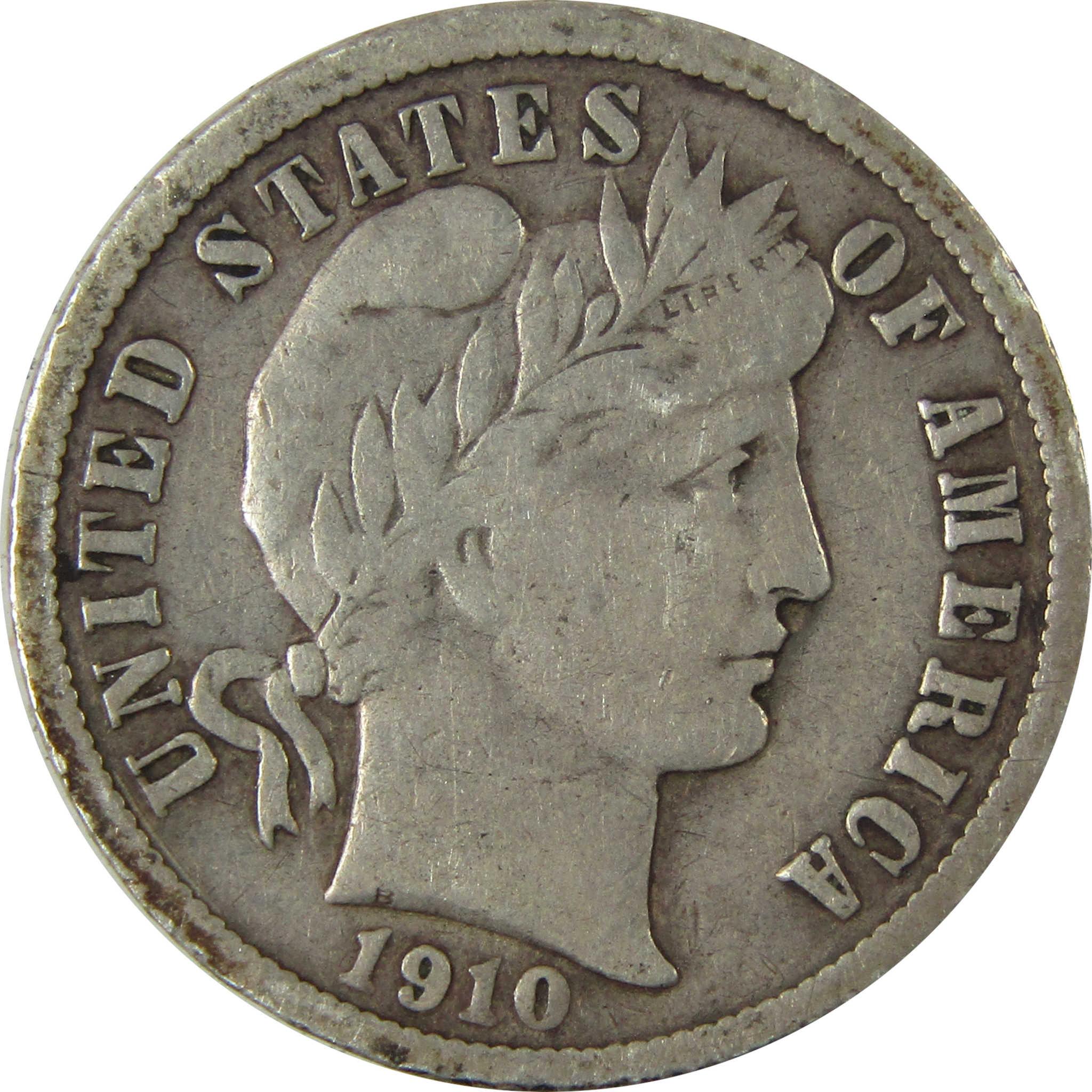 1910 D Barber Silver Dime F Fine Details 10c Coin SKU:CP1008