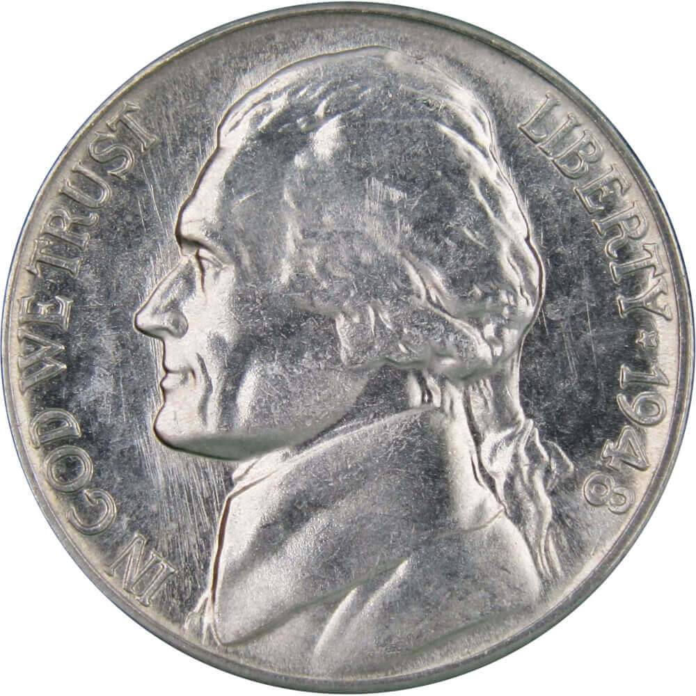 1948 S Jefferson Nickel Uncirculated Mint State 5c Coin Collectible
