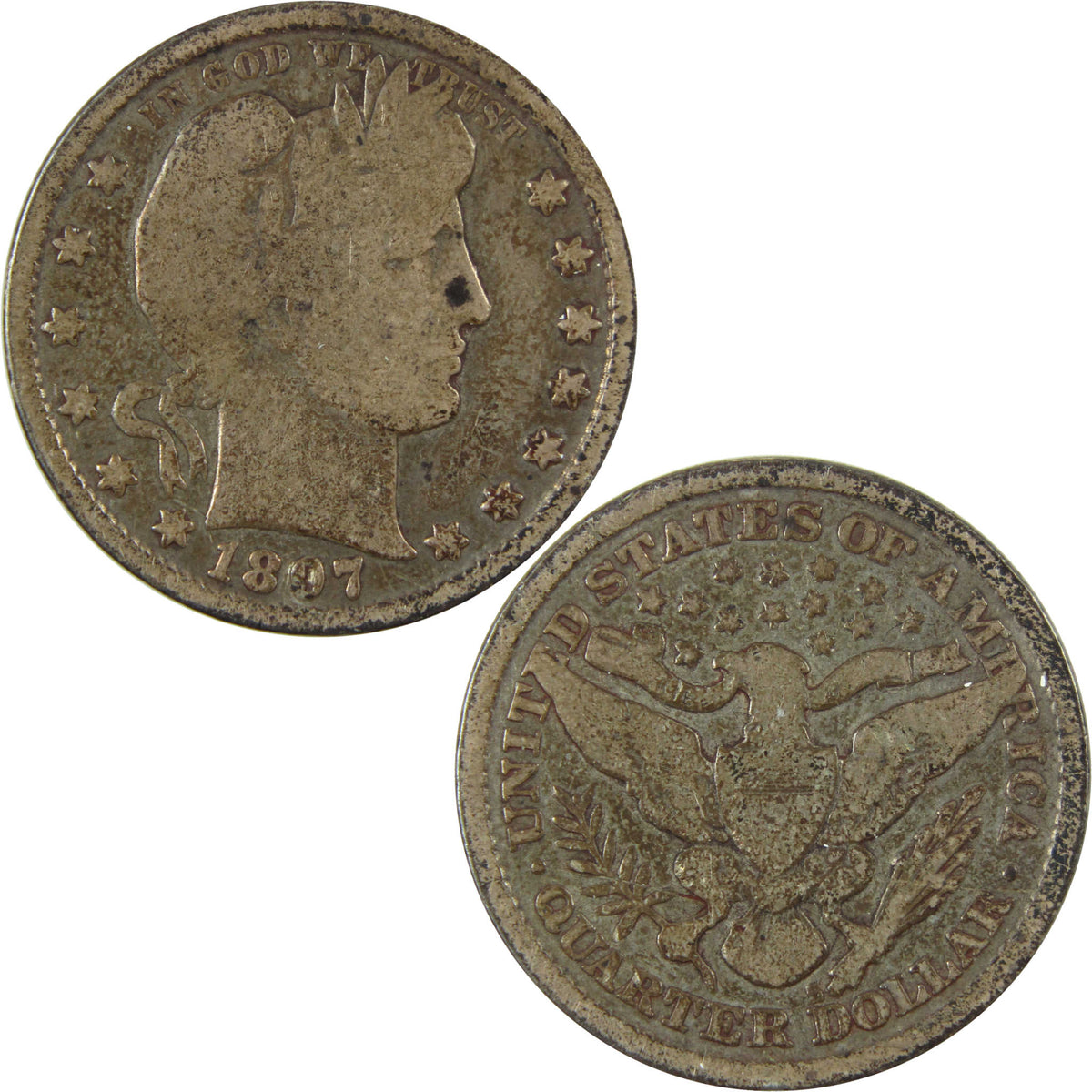 1897 S Barber Silver Quarter G Good 25c Coin Collectible SKU:I28609