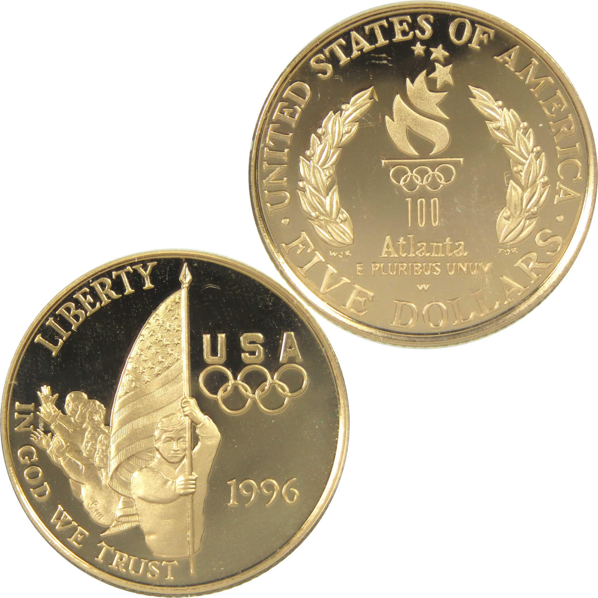 1996 W $5 Atlanta Olympics Flag Bearer Commemorative Gold Proof Coin