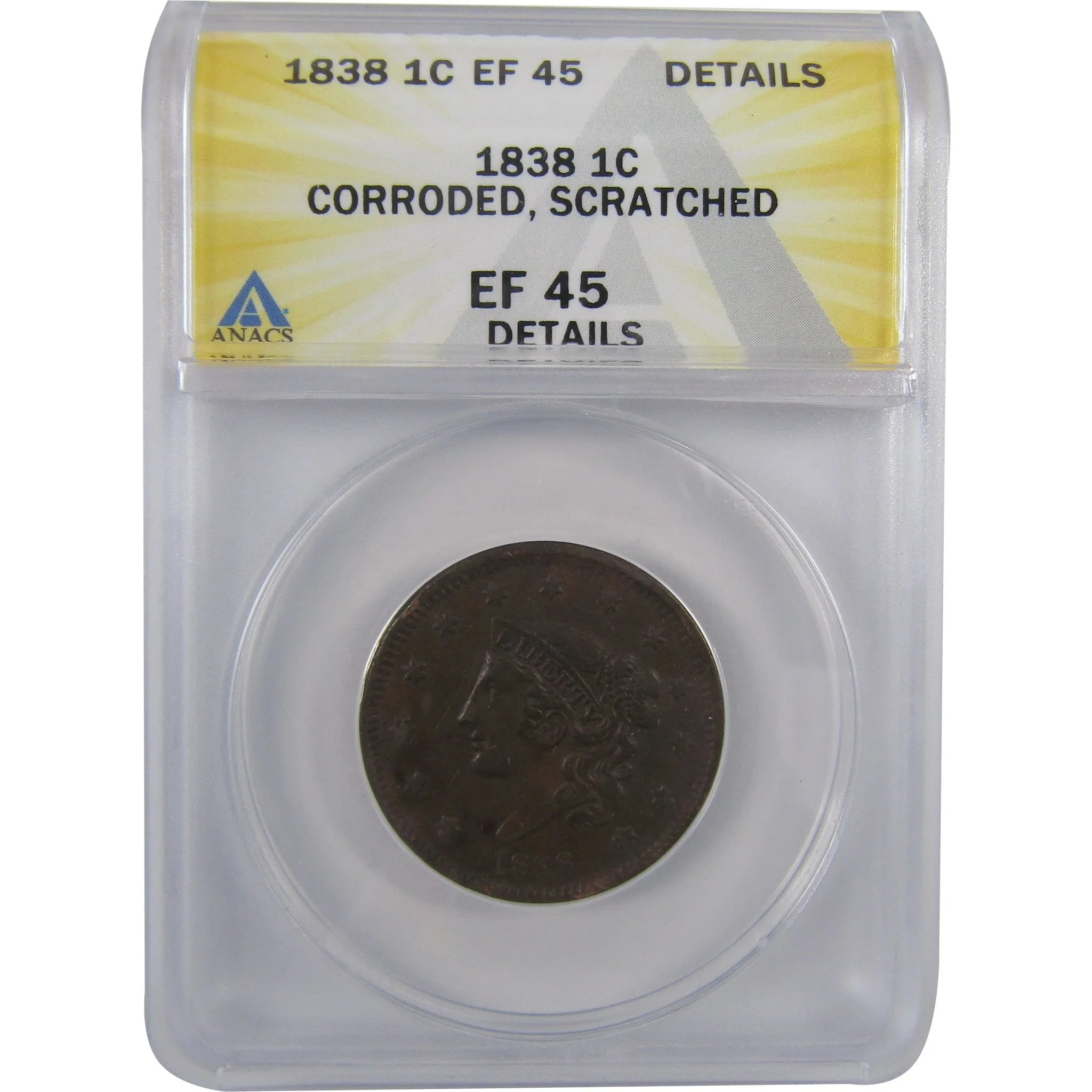 1838 Coronet Head Large Cent EF 45 Details ANACS Copper SKU:I18517