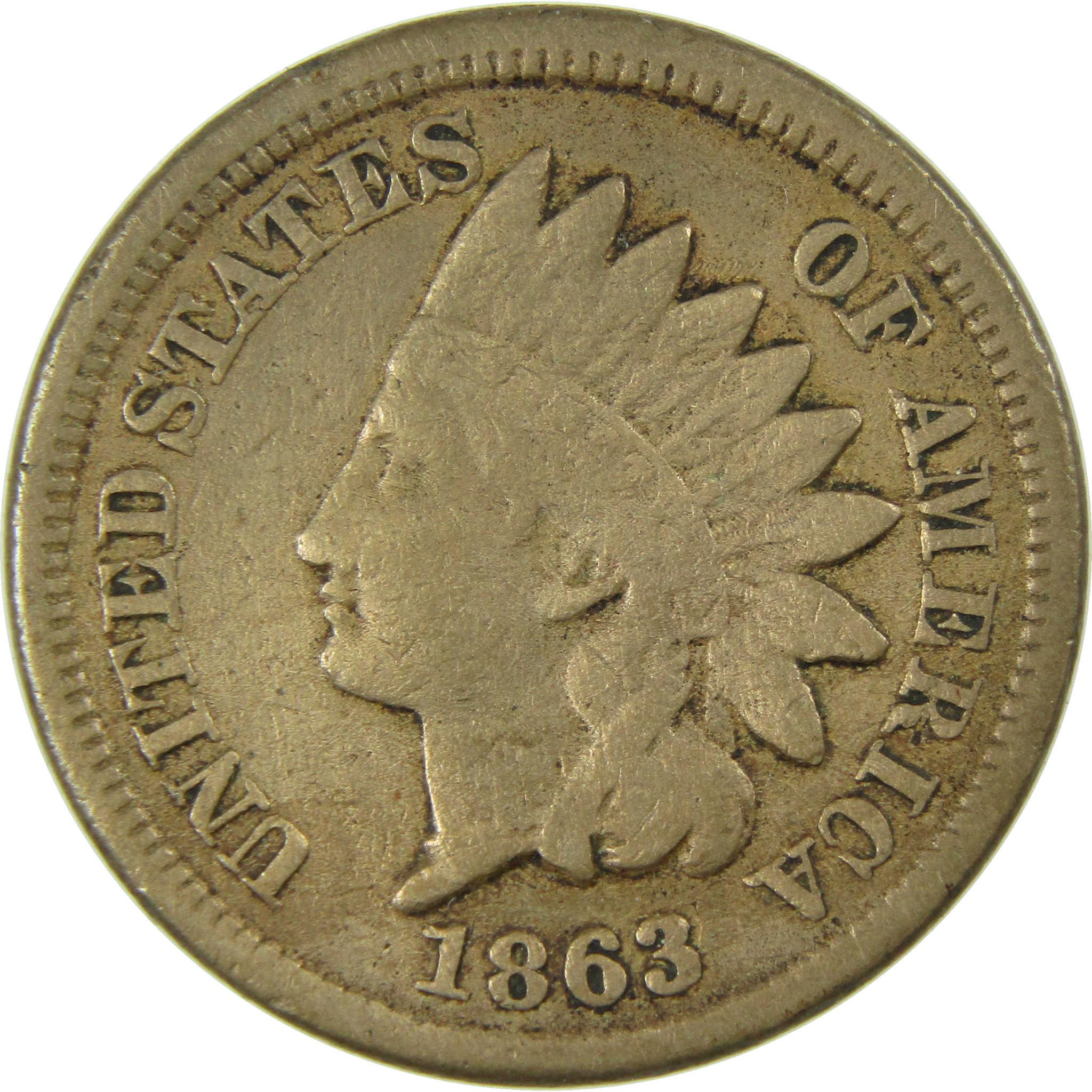 1863 Indian Head Cent G Good Penny 1c Coin Collectible SKU:CP82