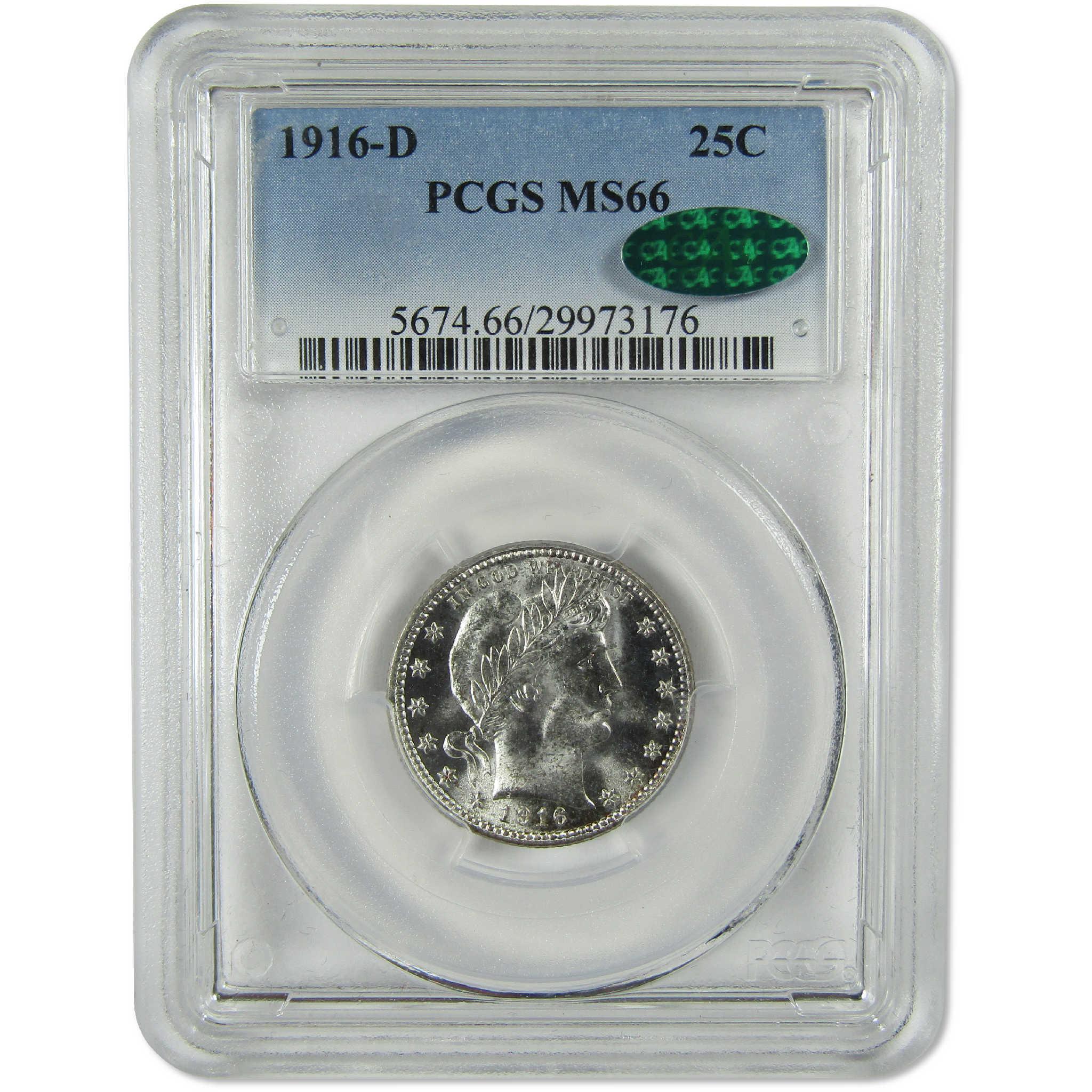 1916 D Barber Silver Quarter MS 66 PCGS CAC Uncirculated 25c Coin