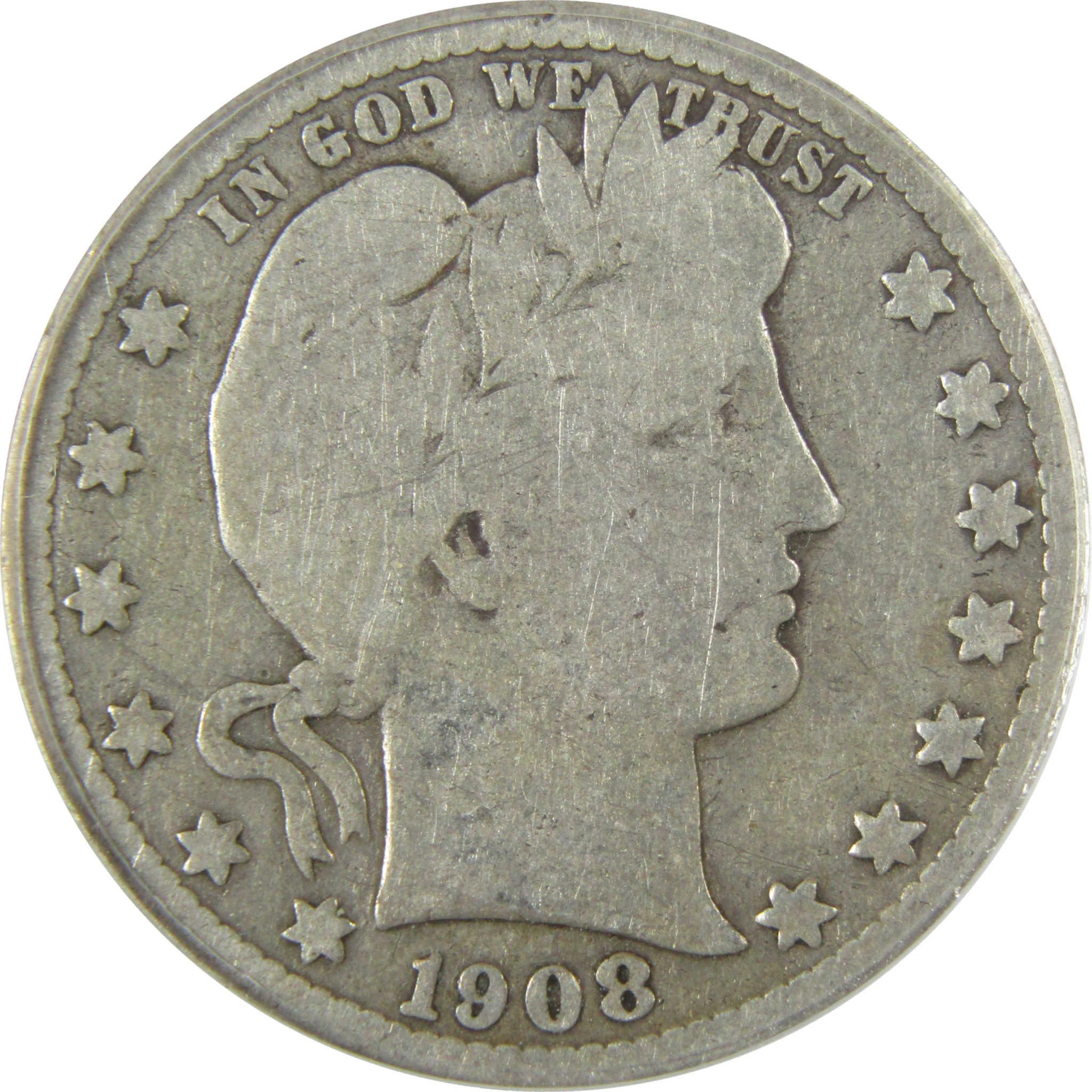 1908 S Barber Silver Quarter G 6 ANACS 25c Coin Collectible SKU:I28021