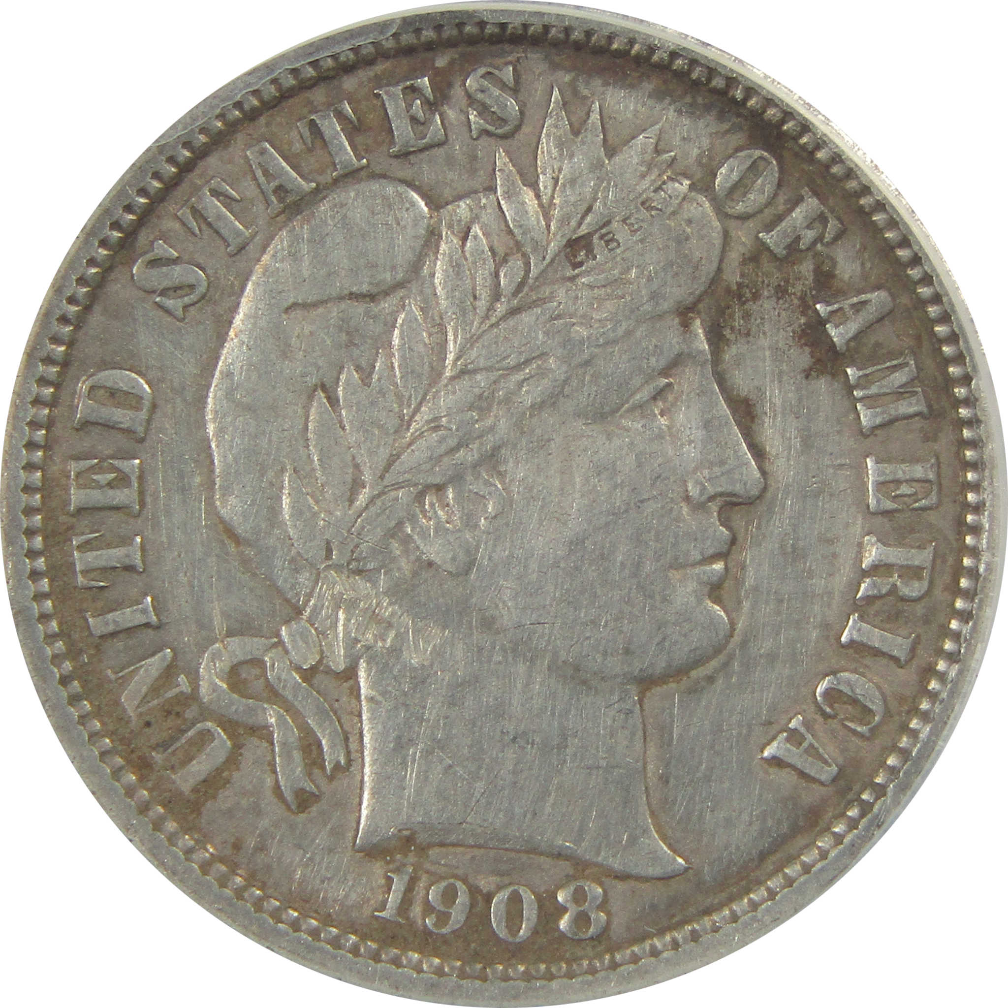 1908 Barber Dime AU 58 Details ANACS Silver 10c Coin SKU:I22325