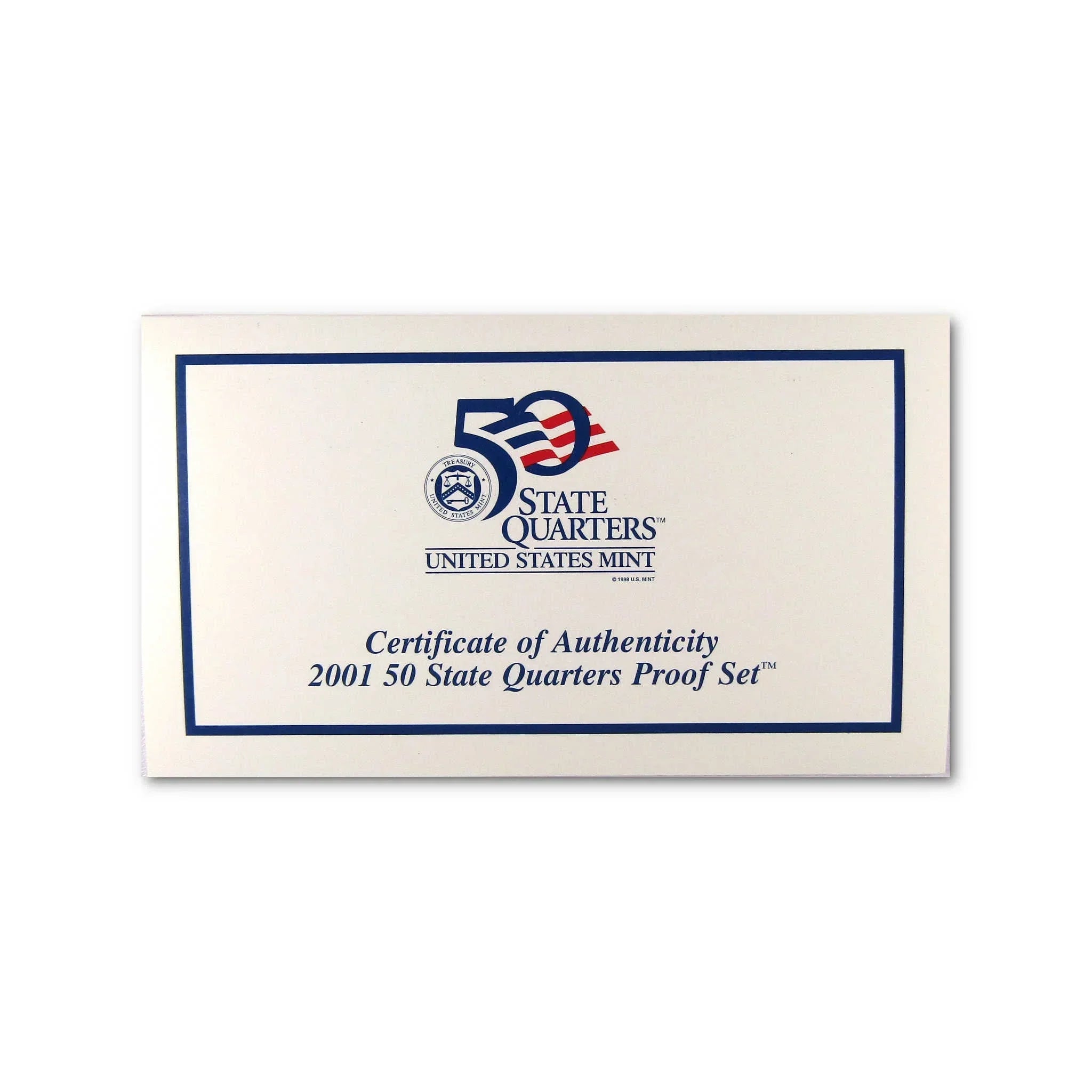 2001 50 State Quarters Proof Set certificate of authenticity from United States Mint