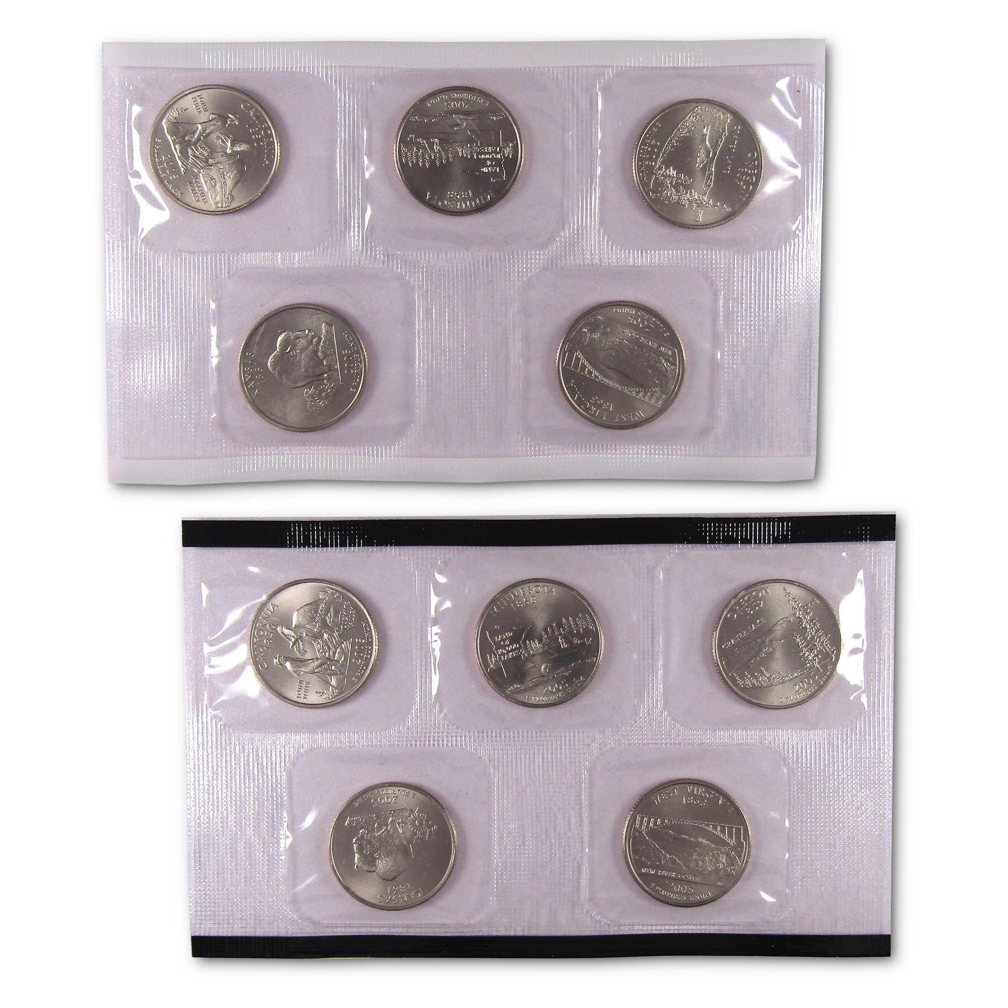 Set of eight collectible quarters in sealed plastic holders, displayed on a white background.