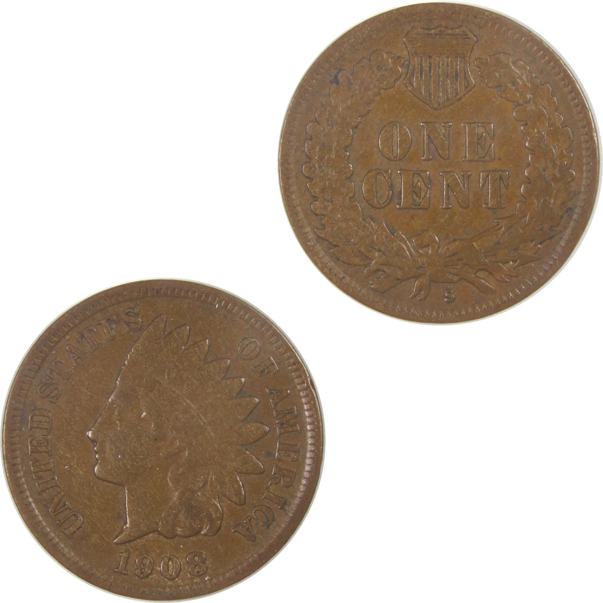 1908 S Indian Head Cent VF Very Fine Details Penny 1c Coin SKU:I16852