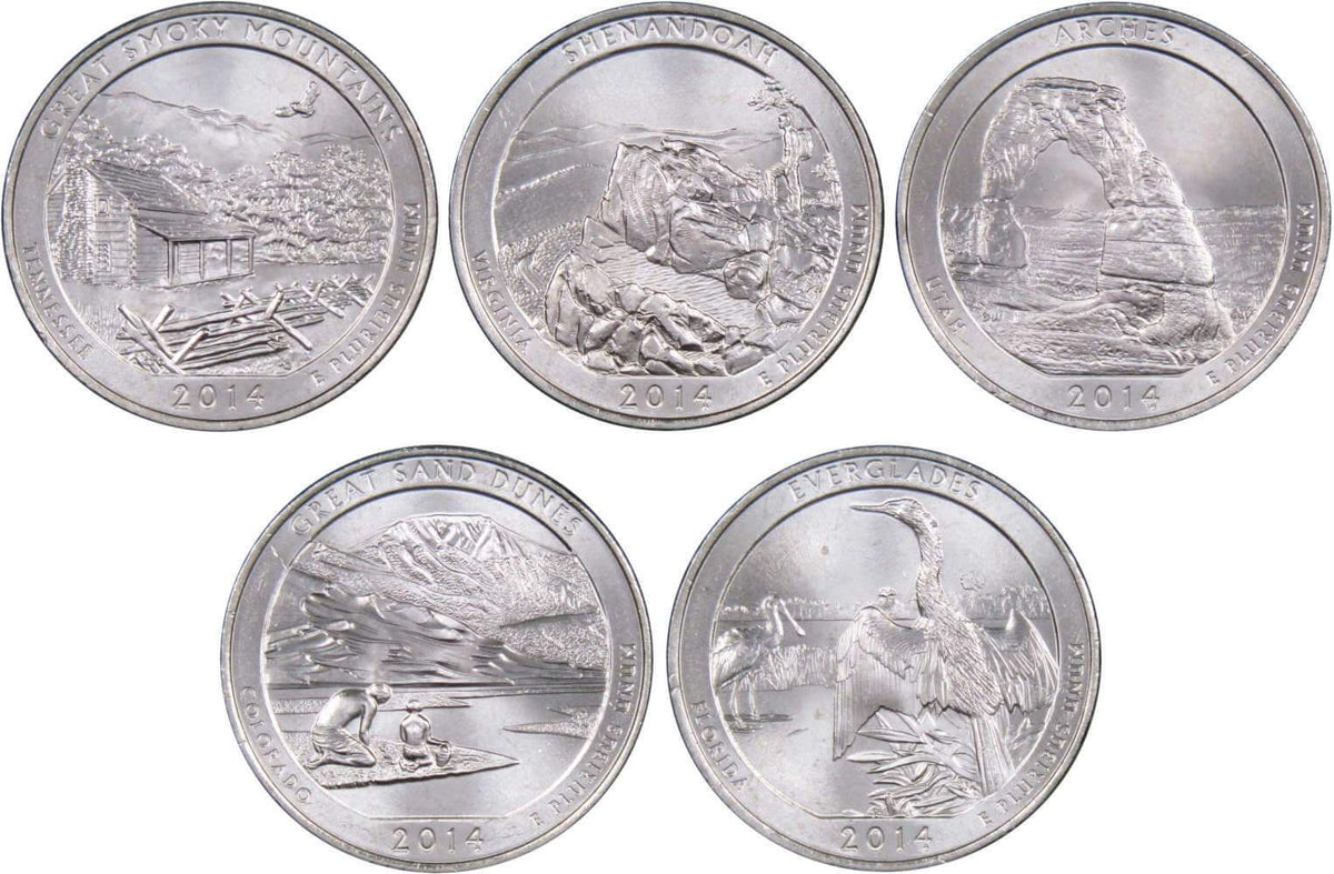 2014 P Quarter 5 Coin Set Clad Uncirculated Mint State 25c Collectible