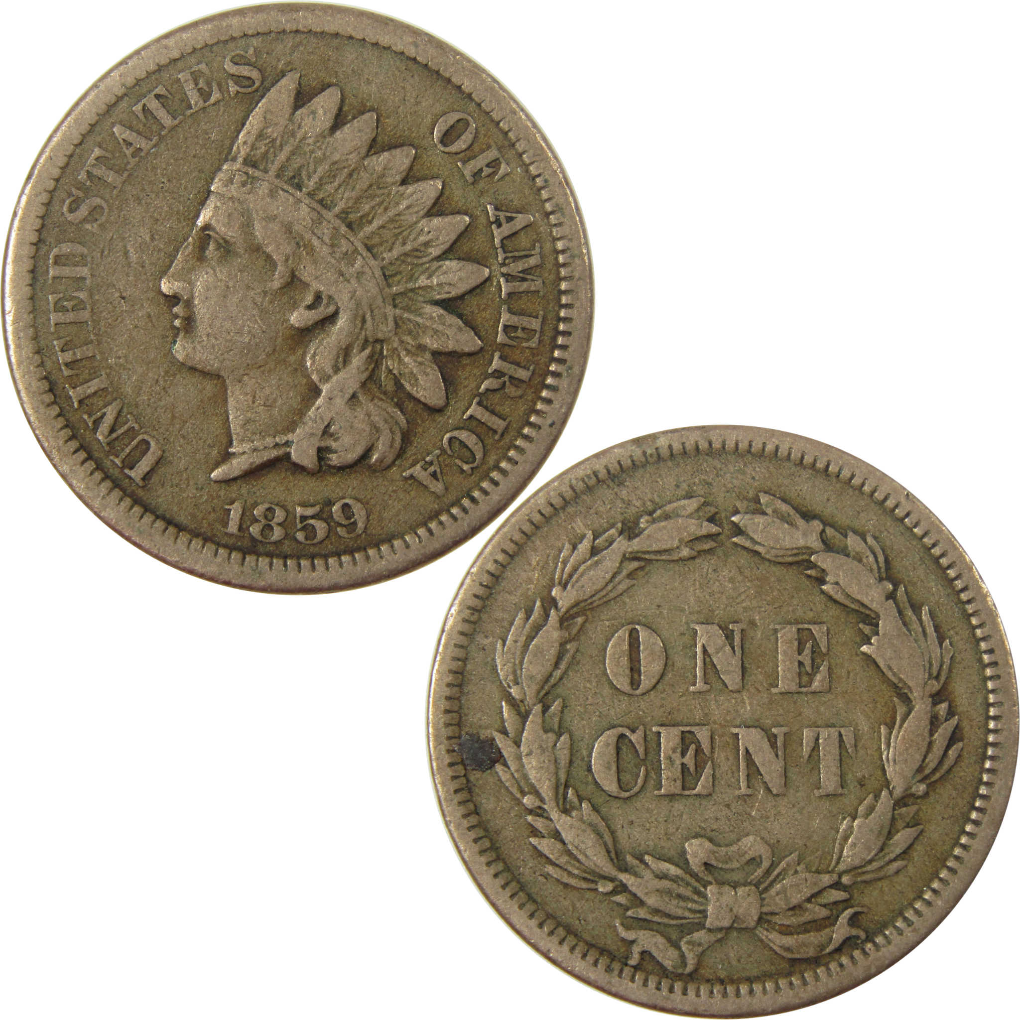 1859 Indian Head Cent F Fine Penny 1c Coin Collectible SKU:CP1260