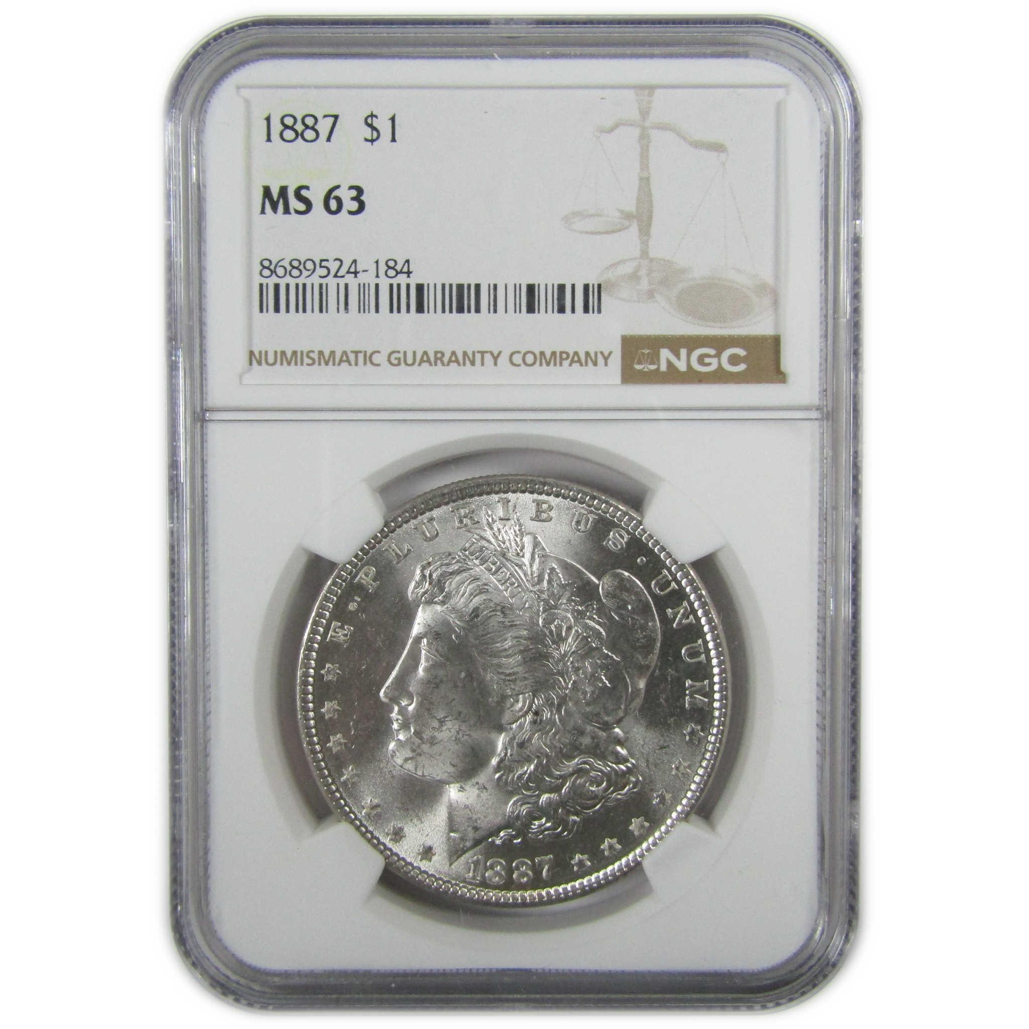 1887 Morgan Silver Dollar MS 63 NGC Uncirculated $1 Coin SKU:CP416 - Morgan coin - Morgan silver dollar - Morgan silver dollar for sale - Profile Coins & Collectibles