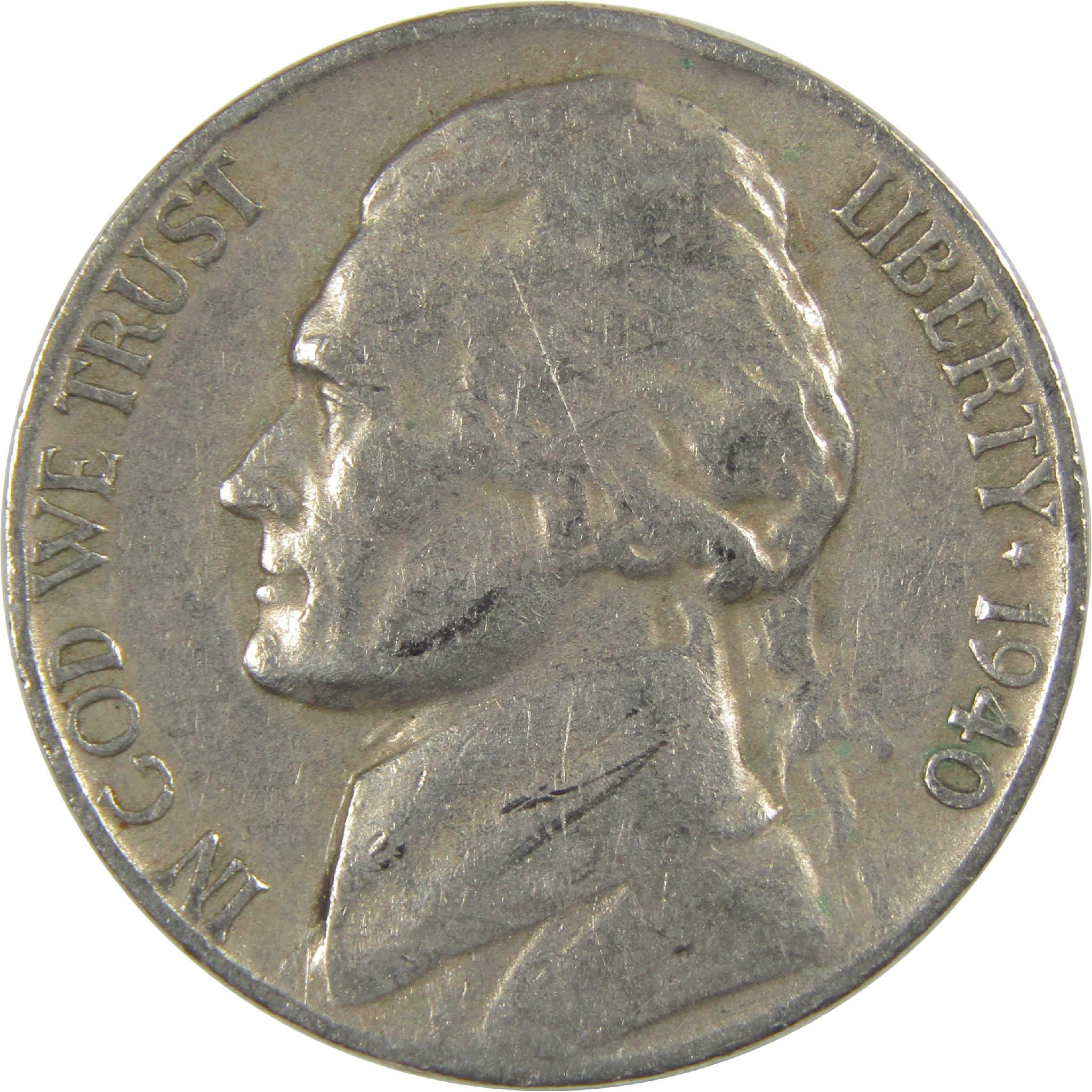 1940 S Jefferson Nickel Circulated 5c Coin Collectible