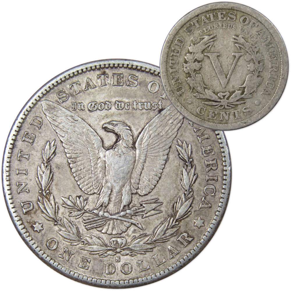 1880 S Morgan Silver Dollar VF Very Fine with 1910 Liberty Nickel Good - Morgan coin - Morgan silver dollar - Morgan silver dollar for sale - Profile Coins & Collectibles