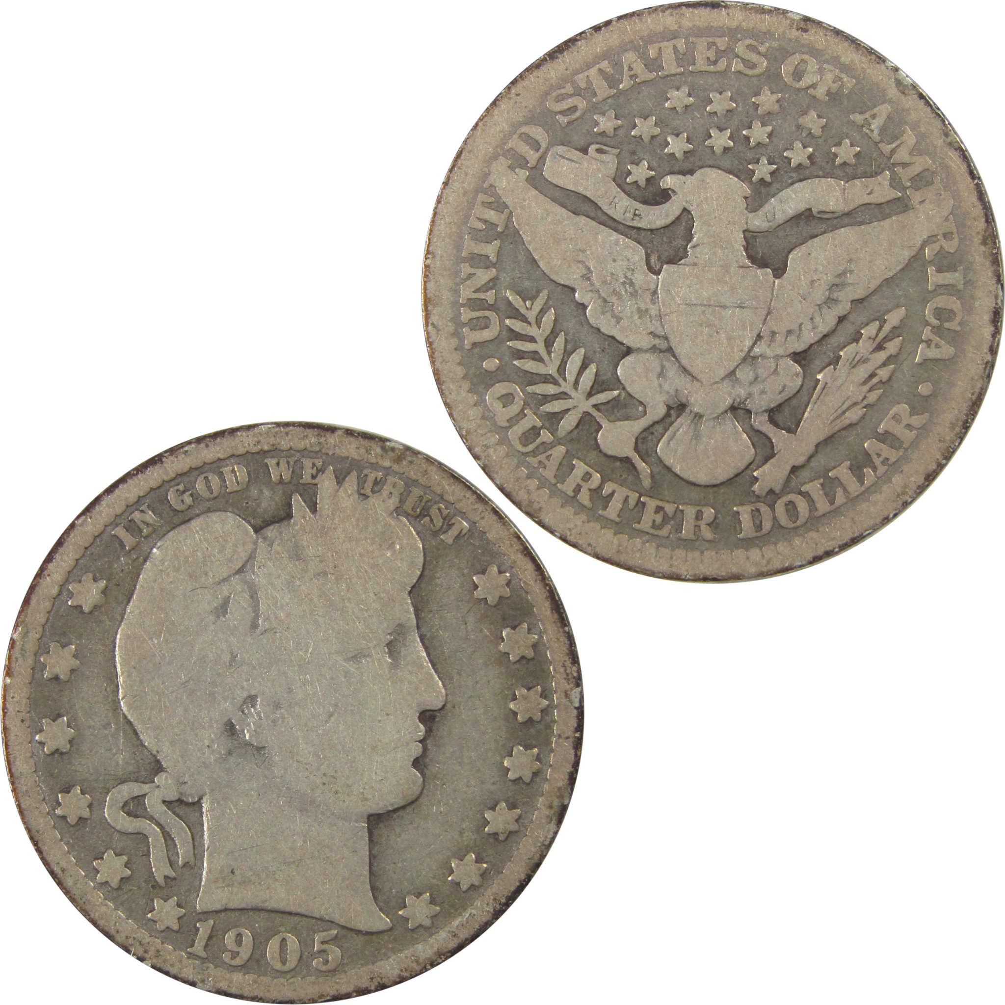 1905 Barber Quarter G Good Details Silver 25c Coin SKU:I21807