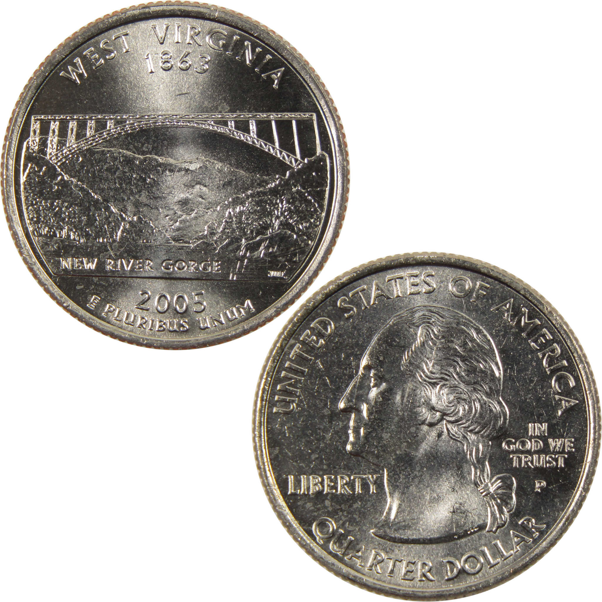 2005 P West Virginia State Quarter BU Uncirculated Clad 25c Coin