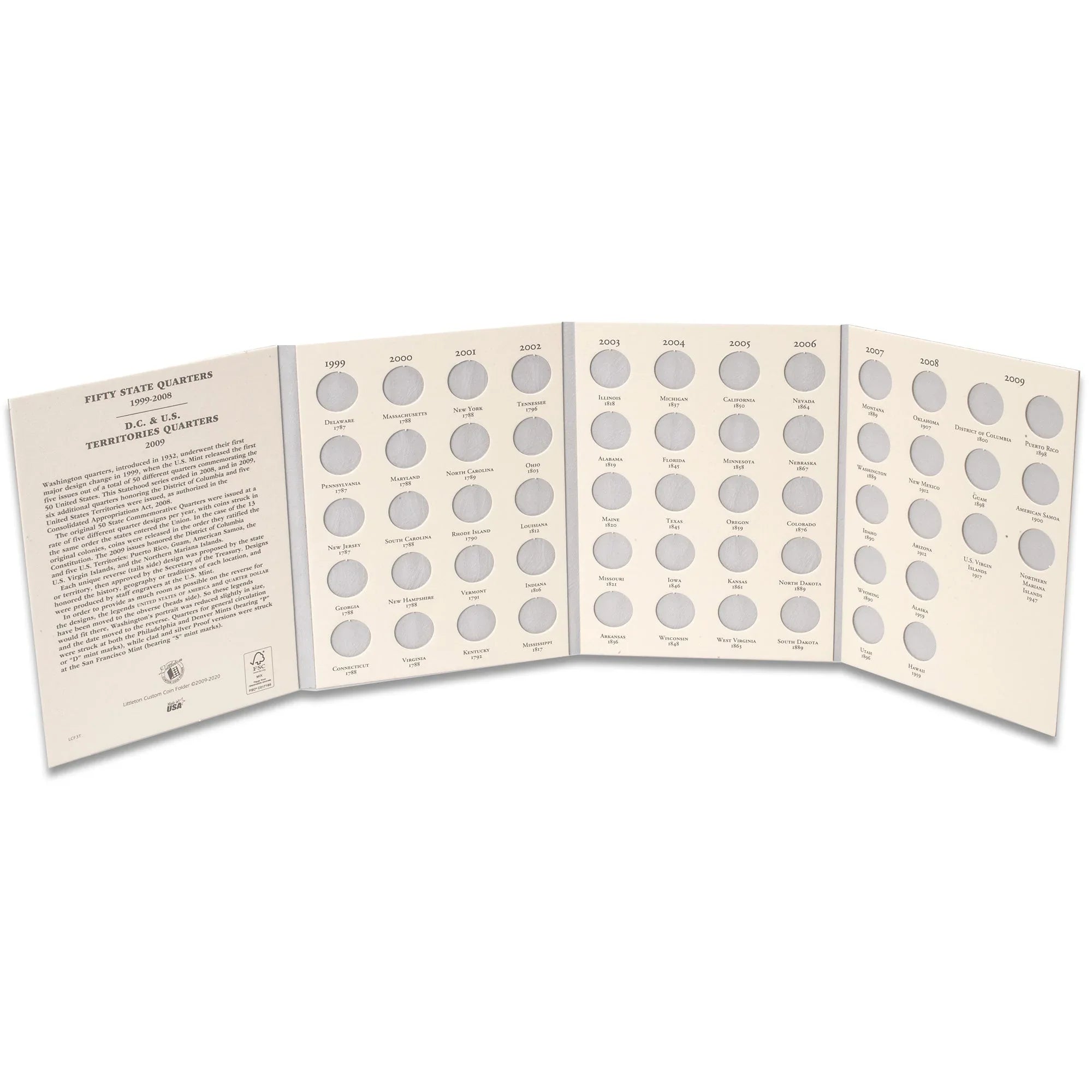 1999-2008 Statehood 2009 D.C. & U.S. Territories Quarter Folder