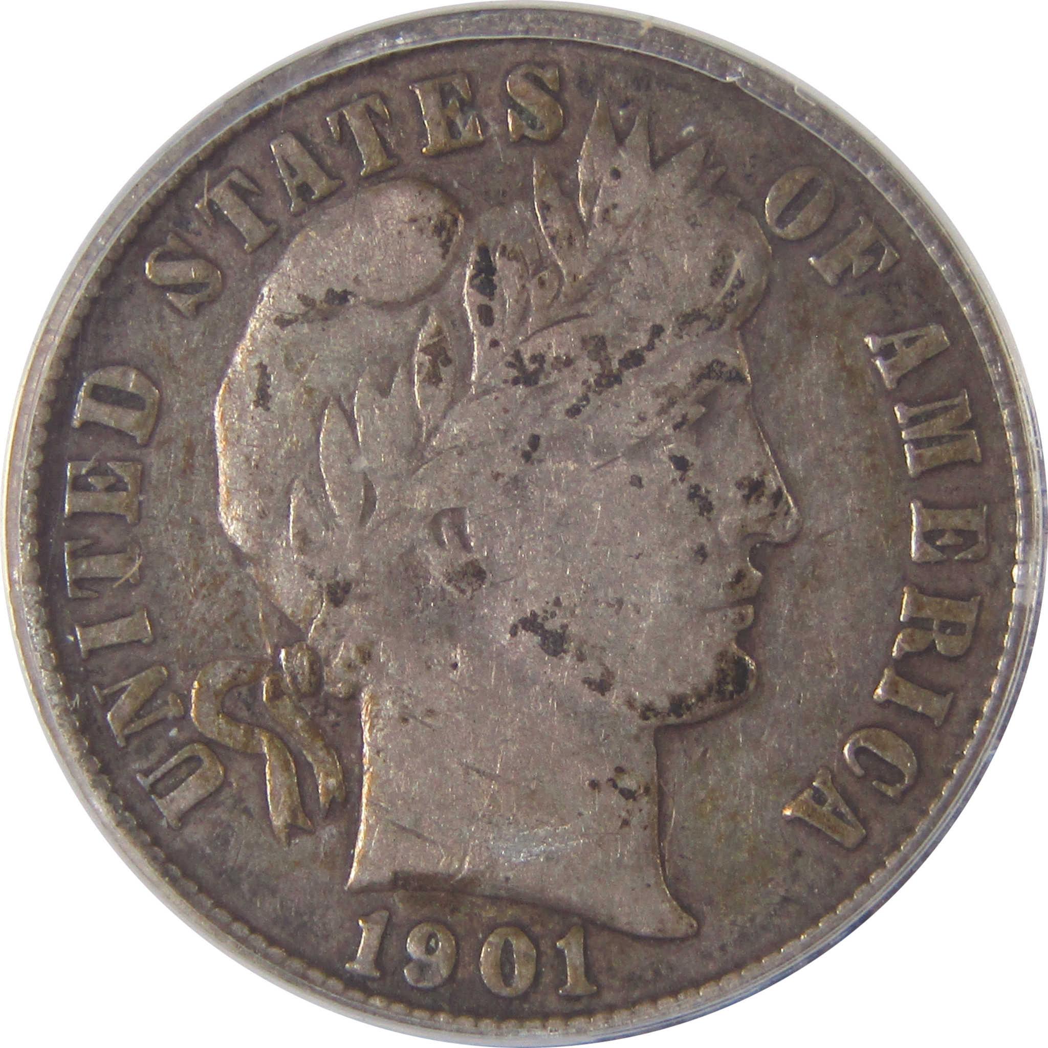 1901 S Barber Dime F 12 ANACS Silver 10c Coin SKU:I17478