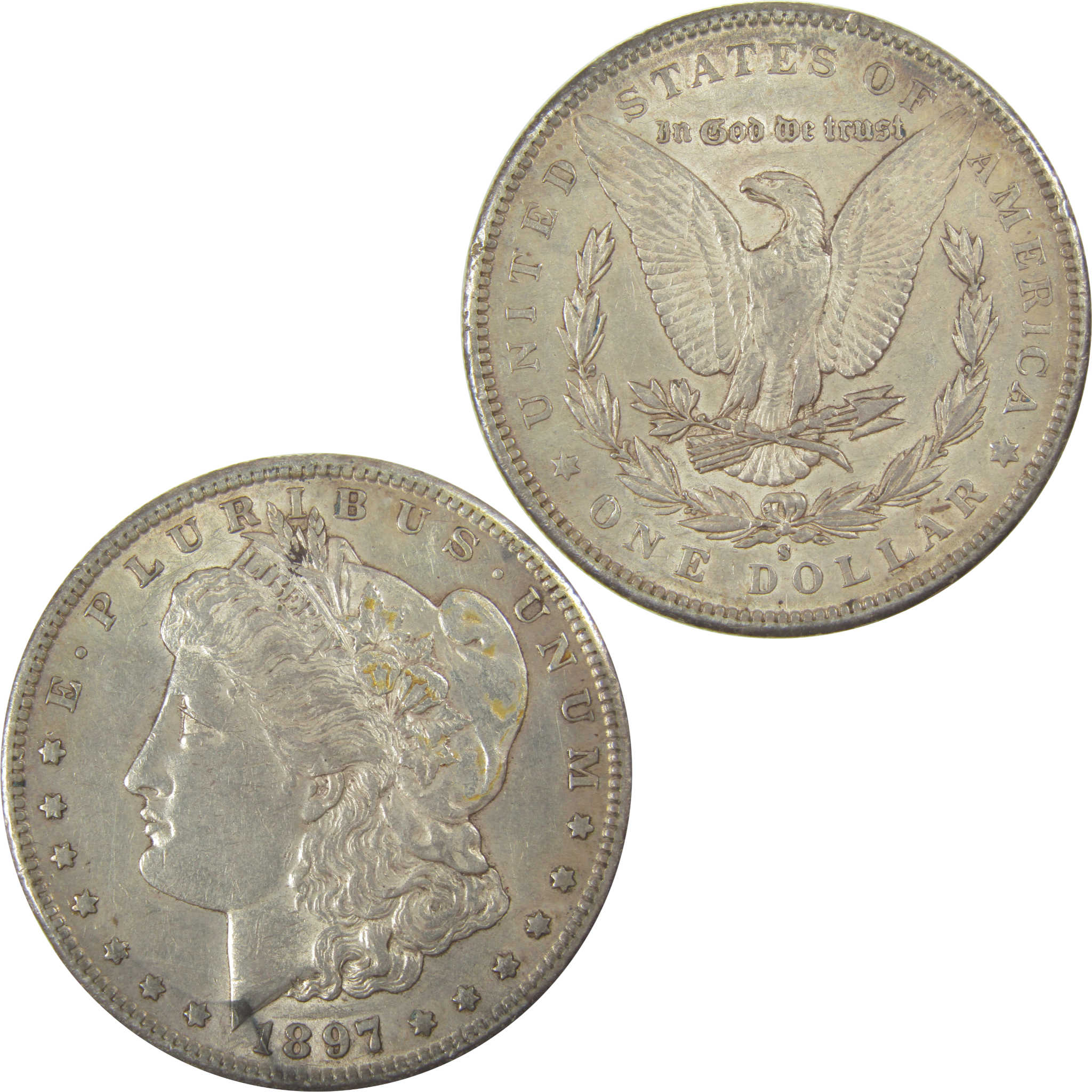 1897 S Morgan Dollar AU About Uncirculated Silver $1 Coin SKU:I19951 - Morgan coin - Morgan silver dollar - Morgan silver dollar for sale - Profile Coins & Collectibles