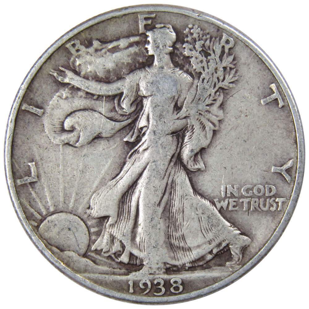 1938 Liberty Walking Half Dollar F Fine Silver 50c Coin