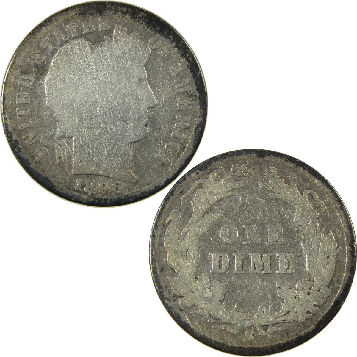 1896 S Barber Silver Dime G Good Details 10c Coin SKU:CP1764