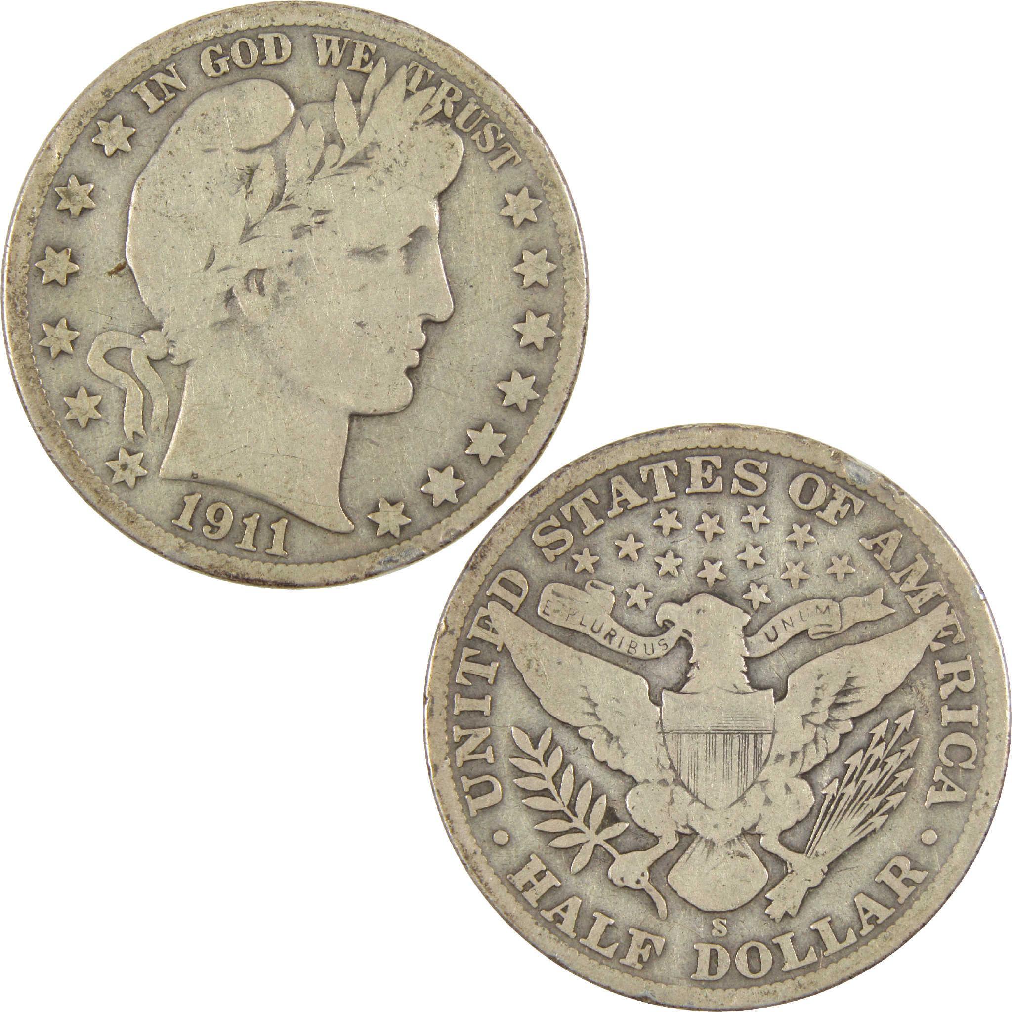 1911 S Barber Half Dollar G Good Silver 50c Coin